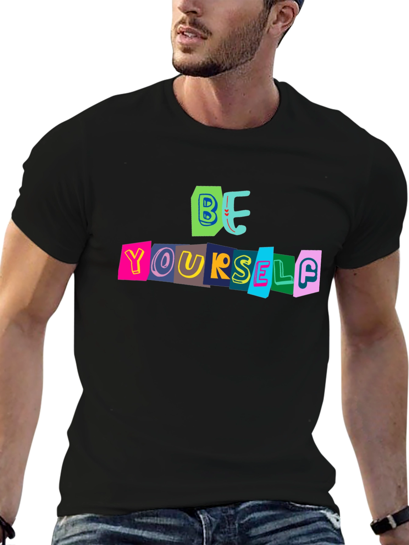Black Be Yourself Graphic Tee - Bold Statement T-Shirt view 6