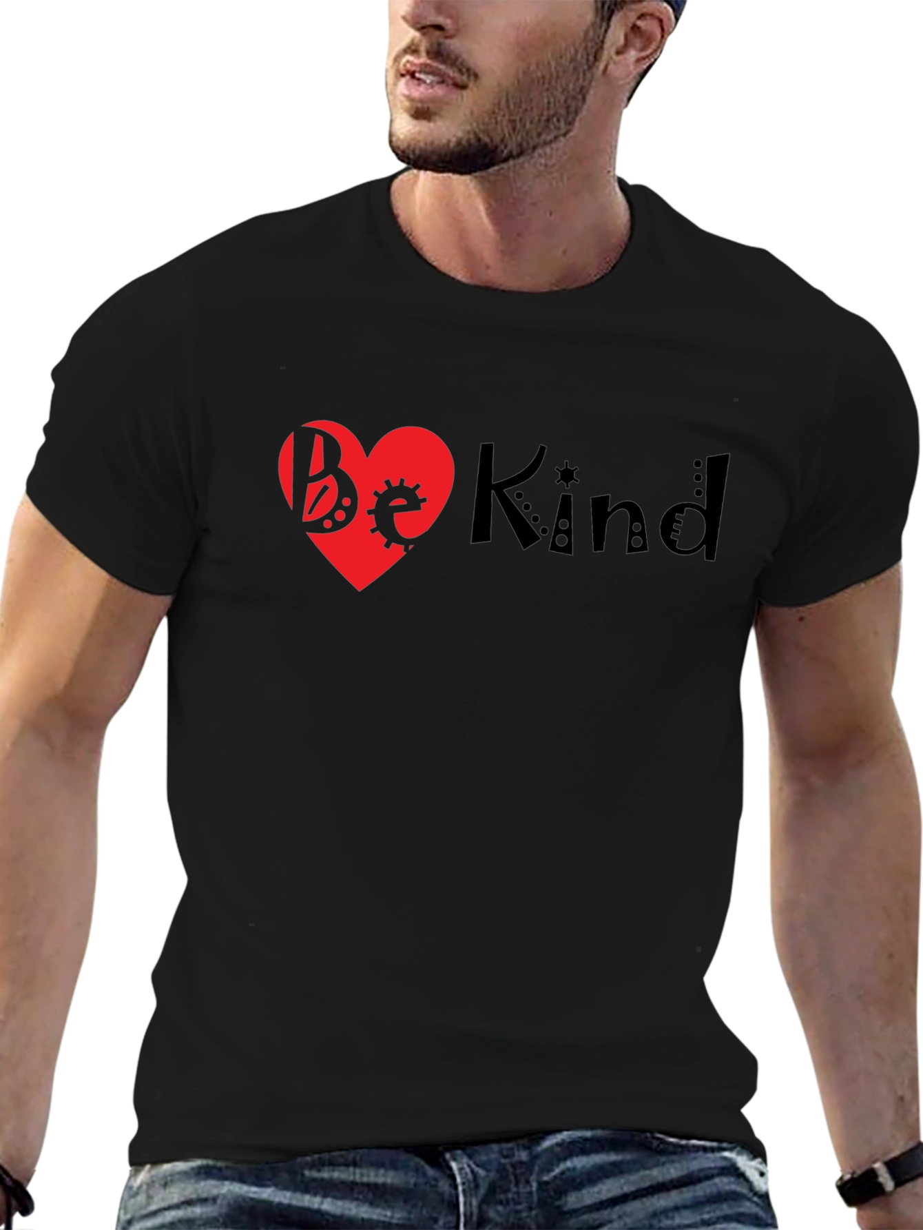 Black Be Kind Heart T-Shirt - Black Unisex view 6
