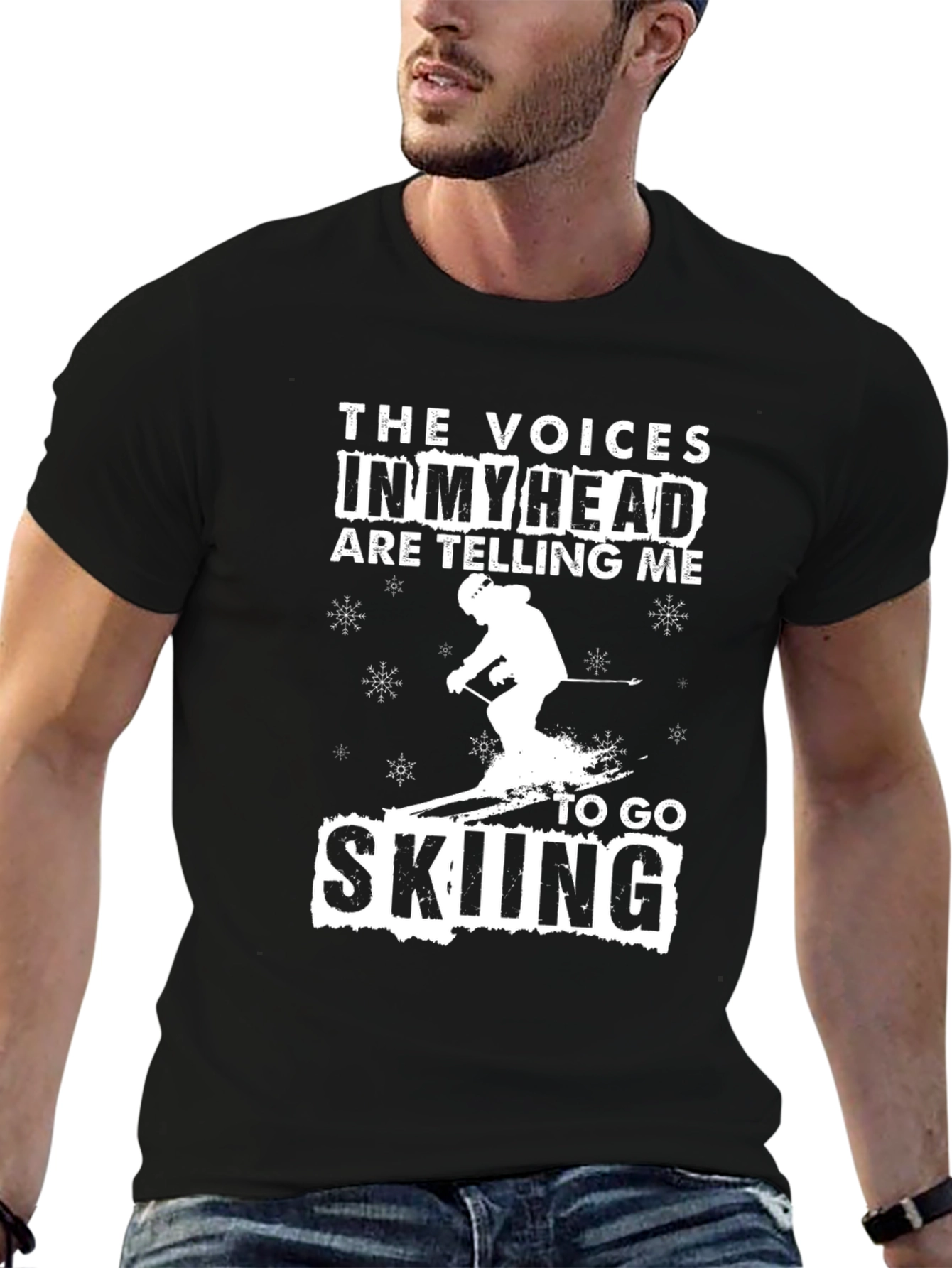 Black Funny Skiing T-Shirt - Voices in My Head view 6