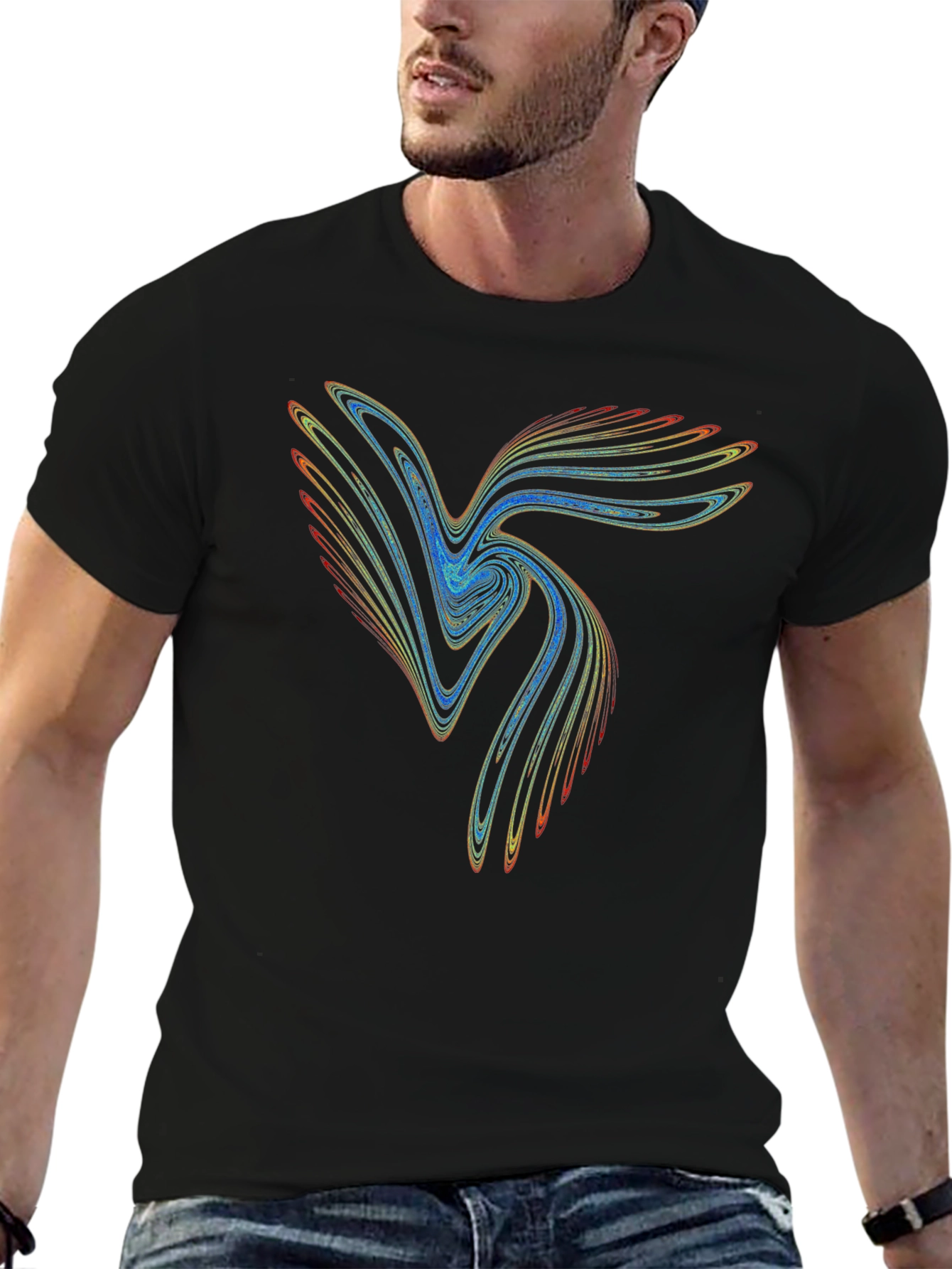 Black Abstract Wave Graphic Tee - Black view 6