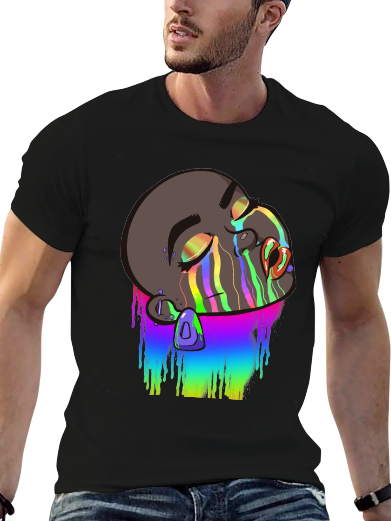 Black Melting Rainbow Drip Graphic T-Shirt view 6