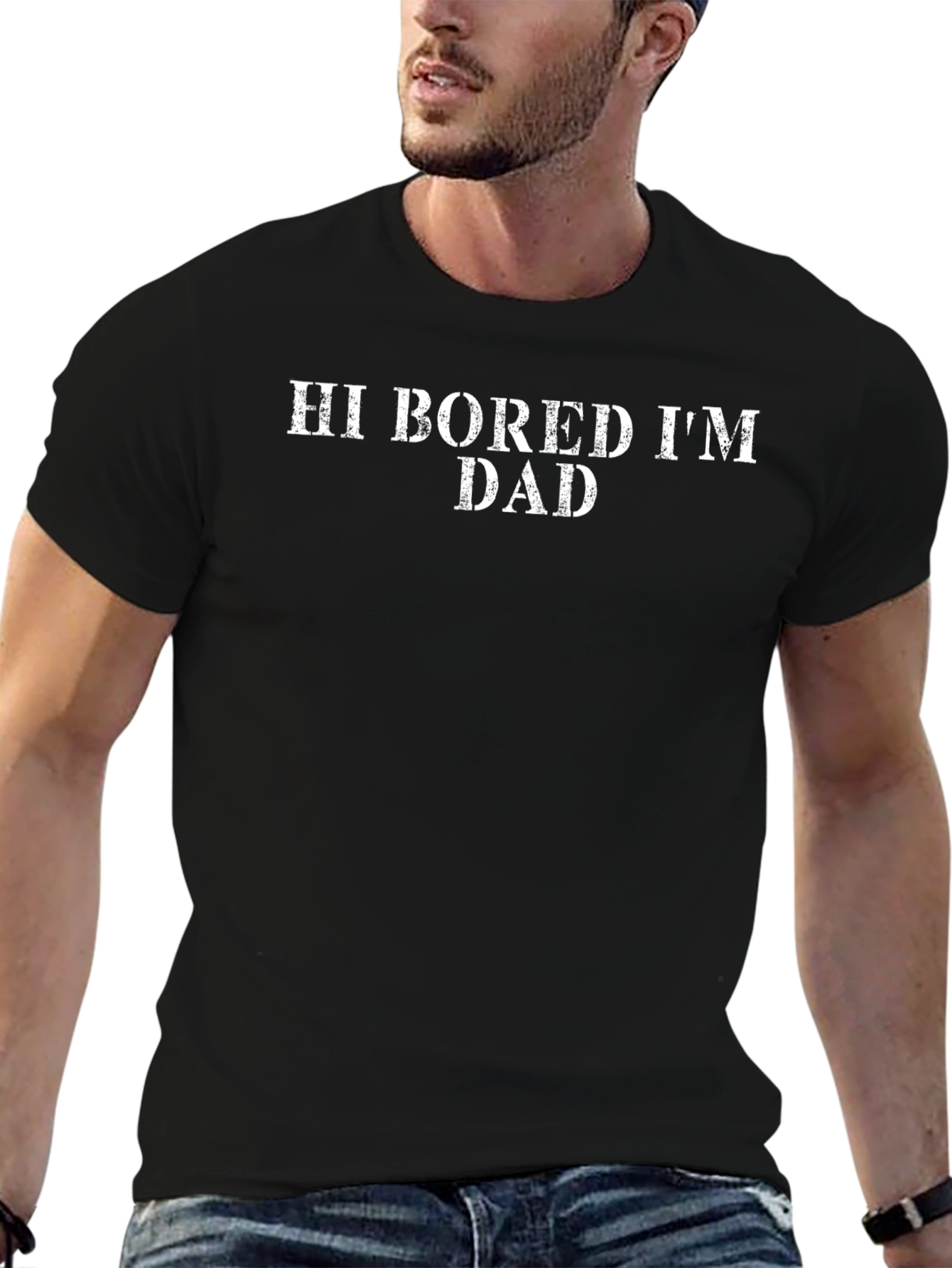 Black Hi Bored I'm Dad Black Humor Tee view 6