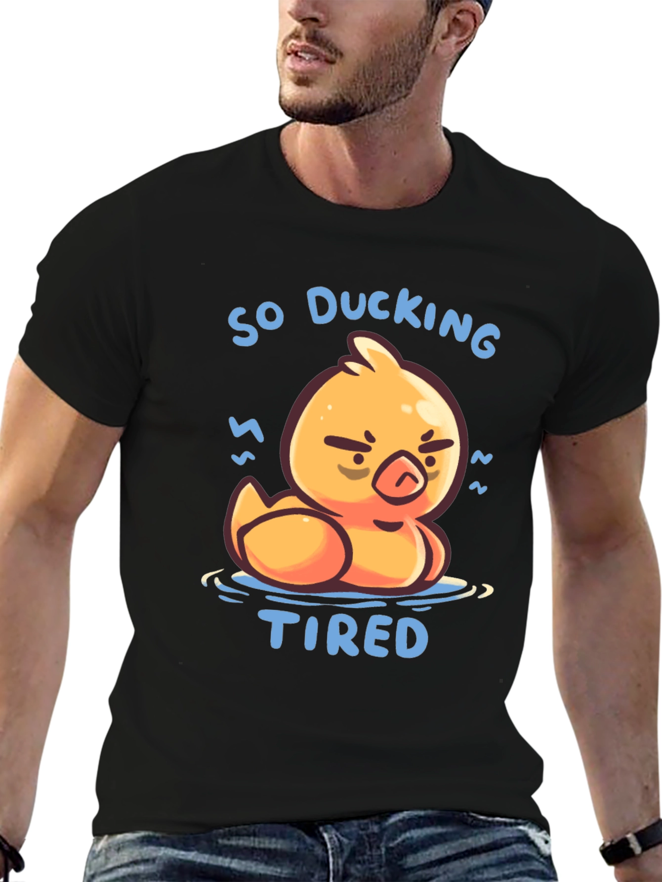 Black So Ducking Tired T-Shirt - Funny Cartoon Duck Tee view 6