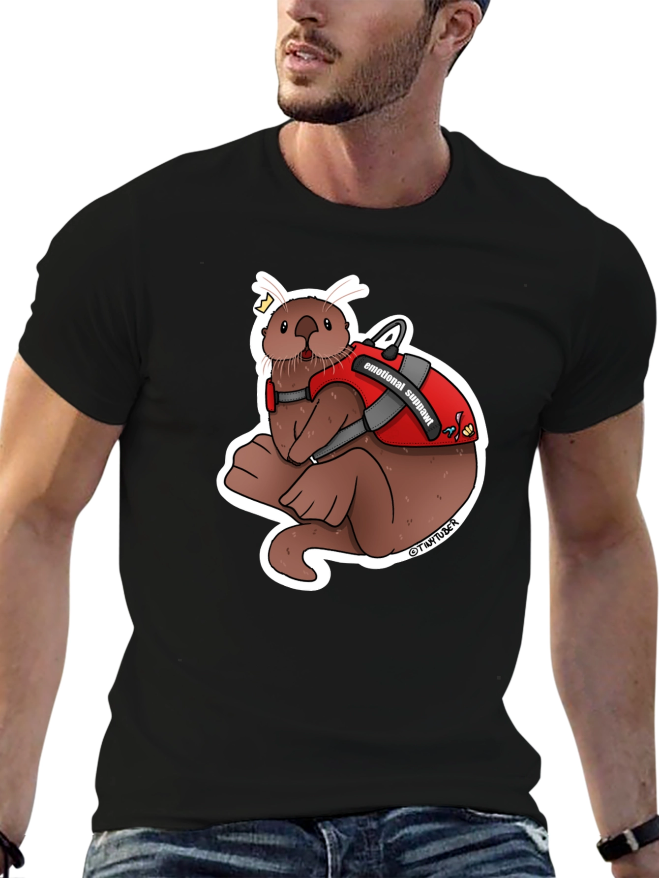 Black Emotional Support Otter Graphic Tee view 6