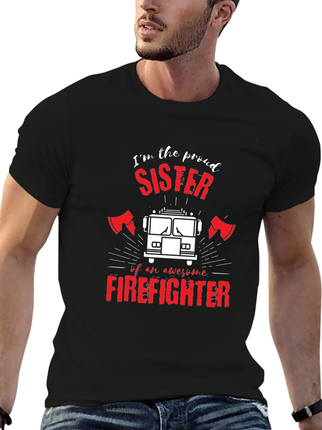 Black Proud Firefighter Sister Black T-Shirt view 6