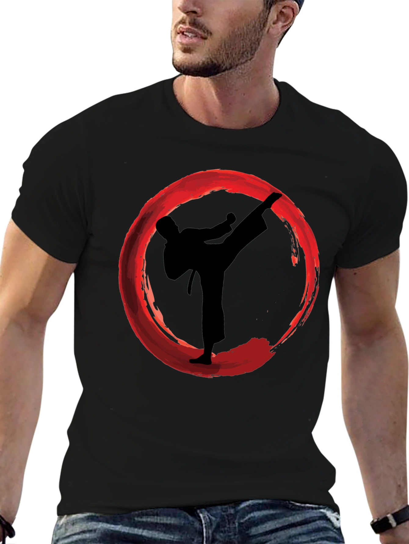 Black Karate Kick Enso Circle Graphic T-Shirt view 6
