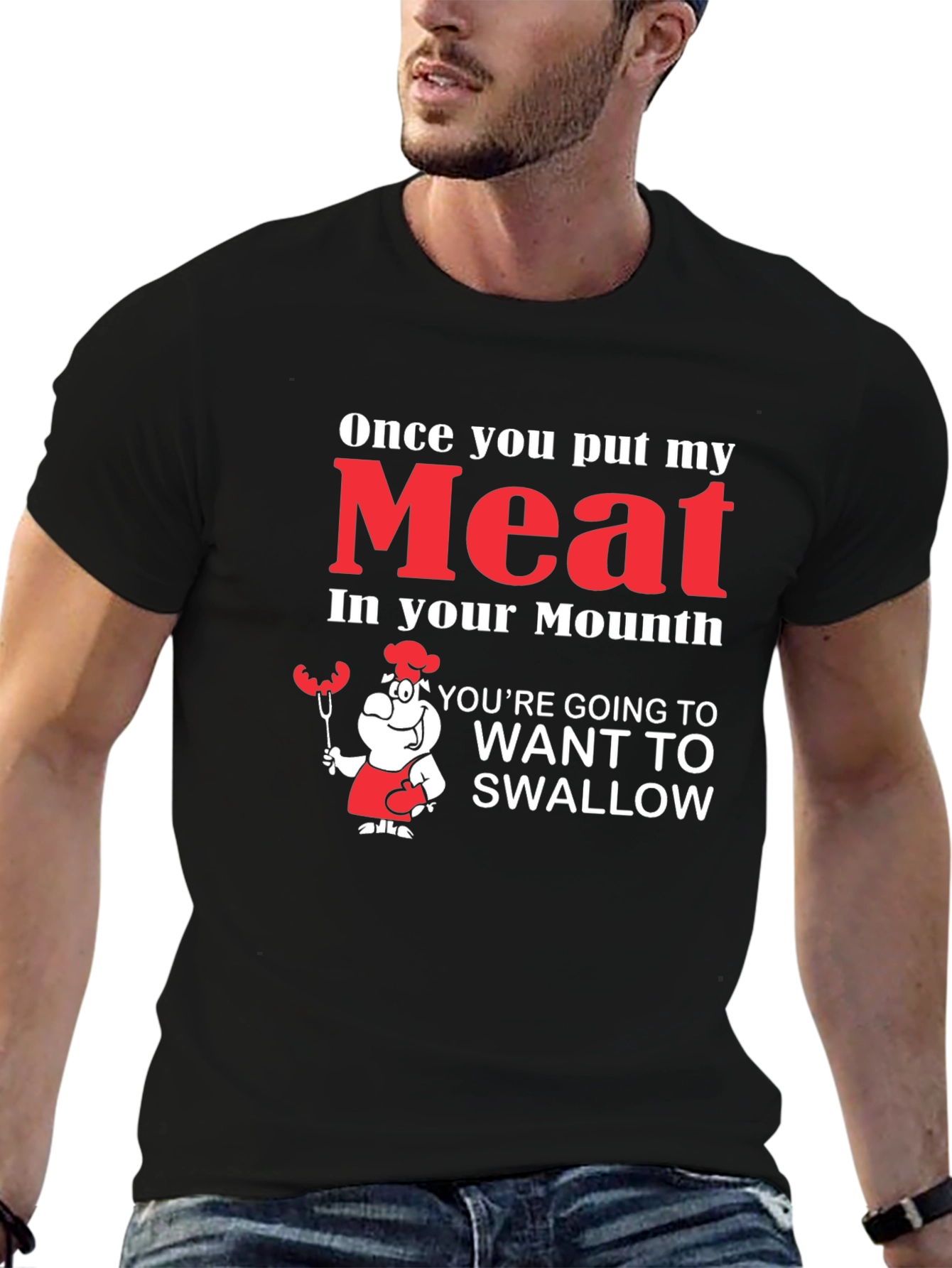 Black Funny Meat in Your Mouth Graphic T-Shirt view 6