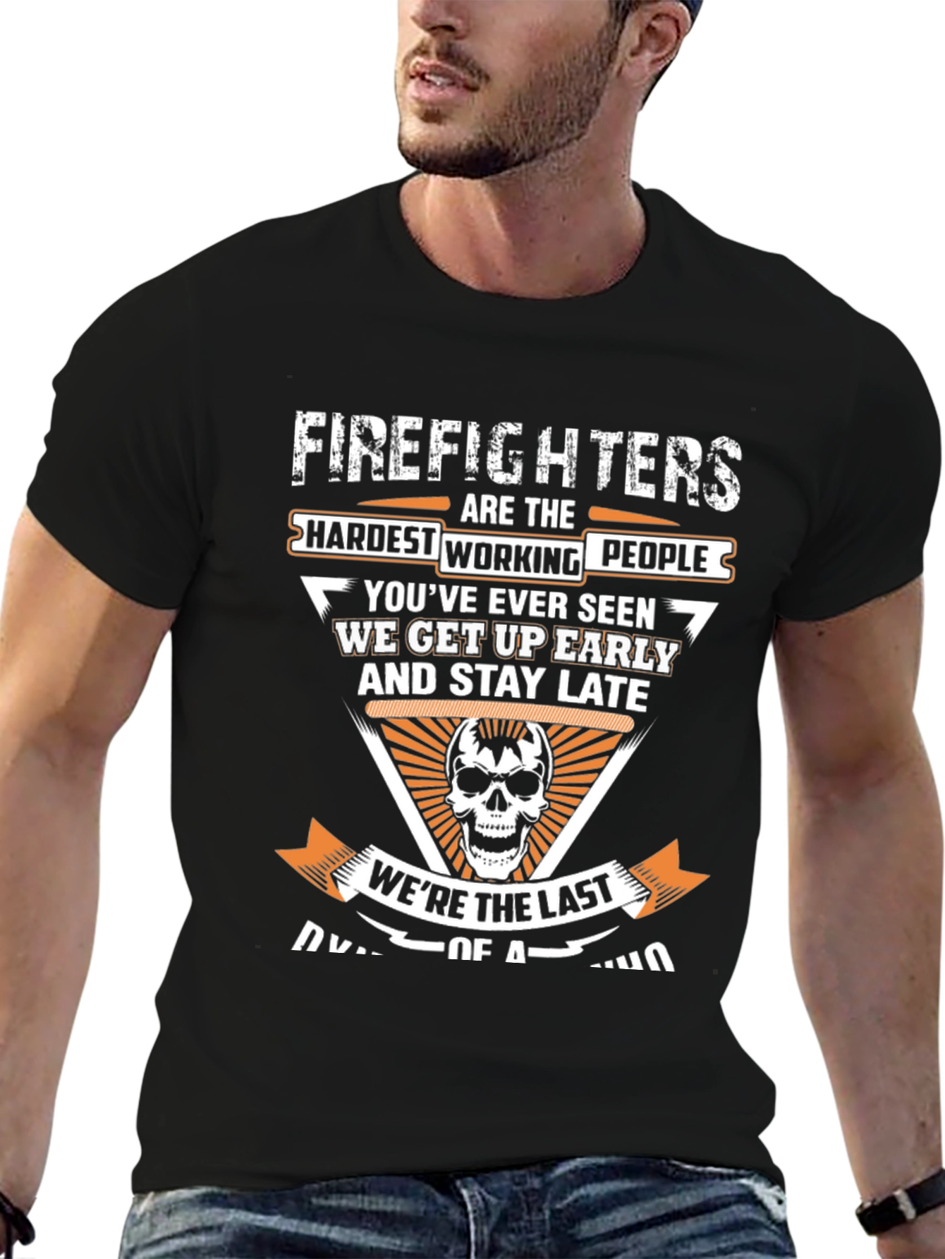 Black Firefighter Hardest Working T-Shirt view 6