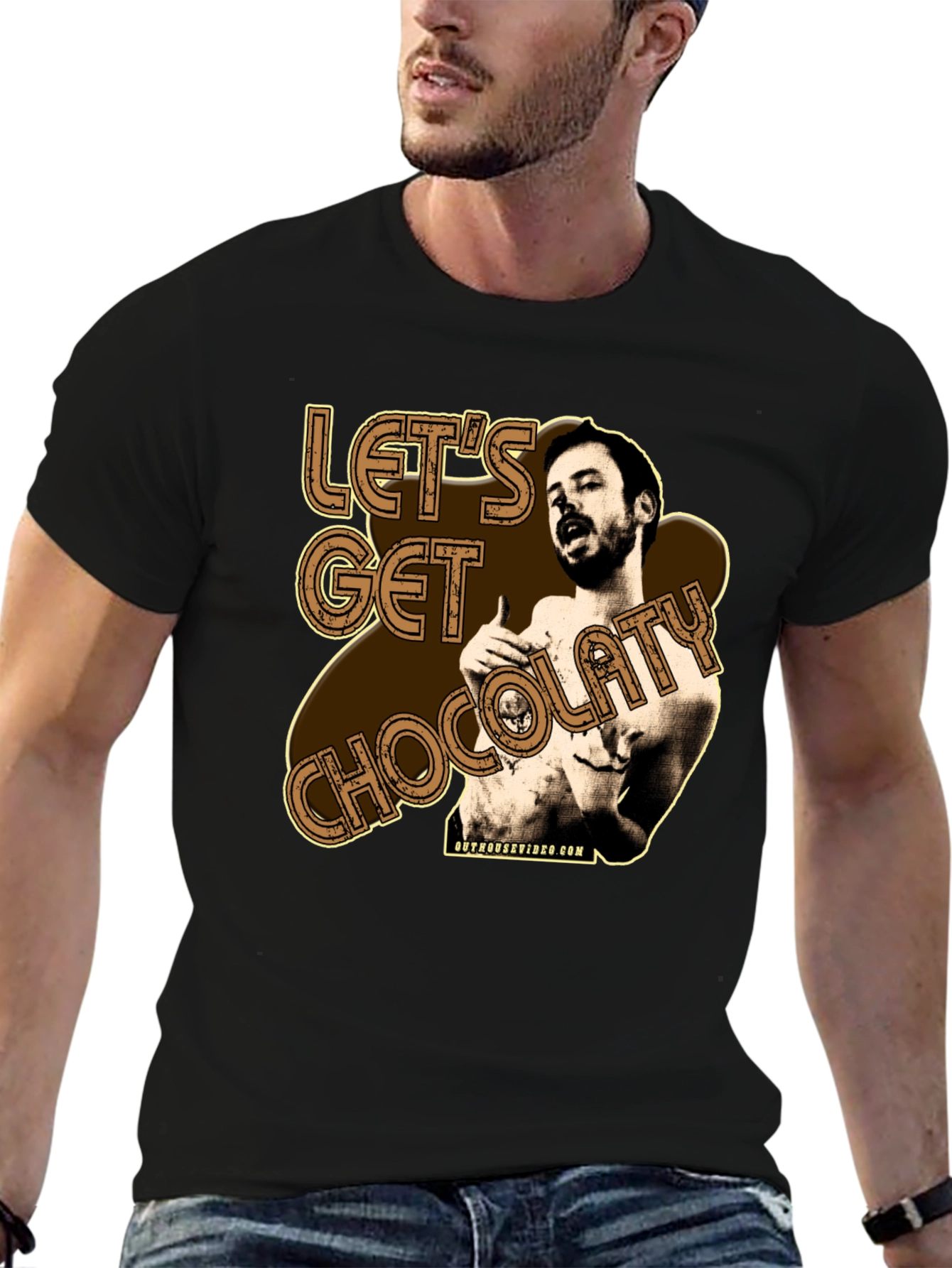 Black Let's Get Chocolaty Funny Graphic Tee view 6