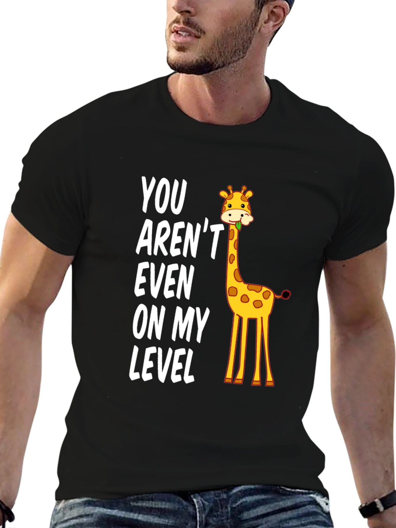 Black Funny Giraffe Level T-Shirt view 6
