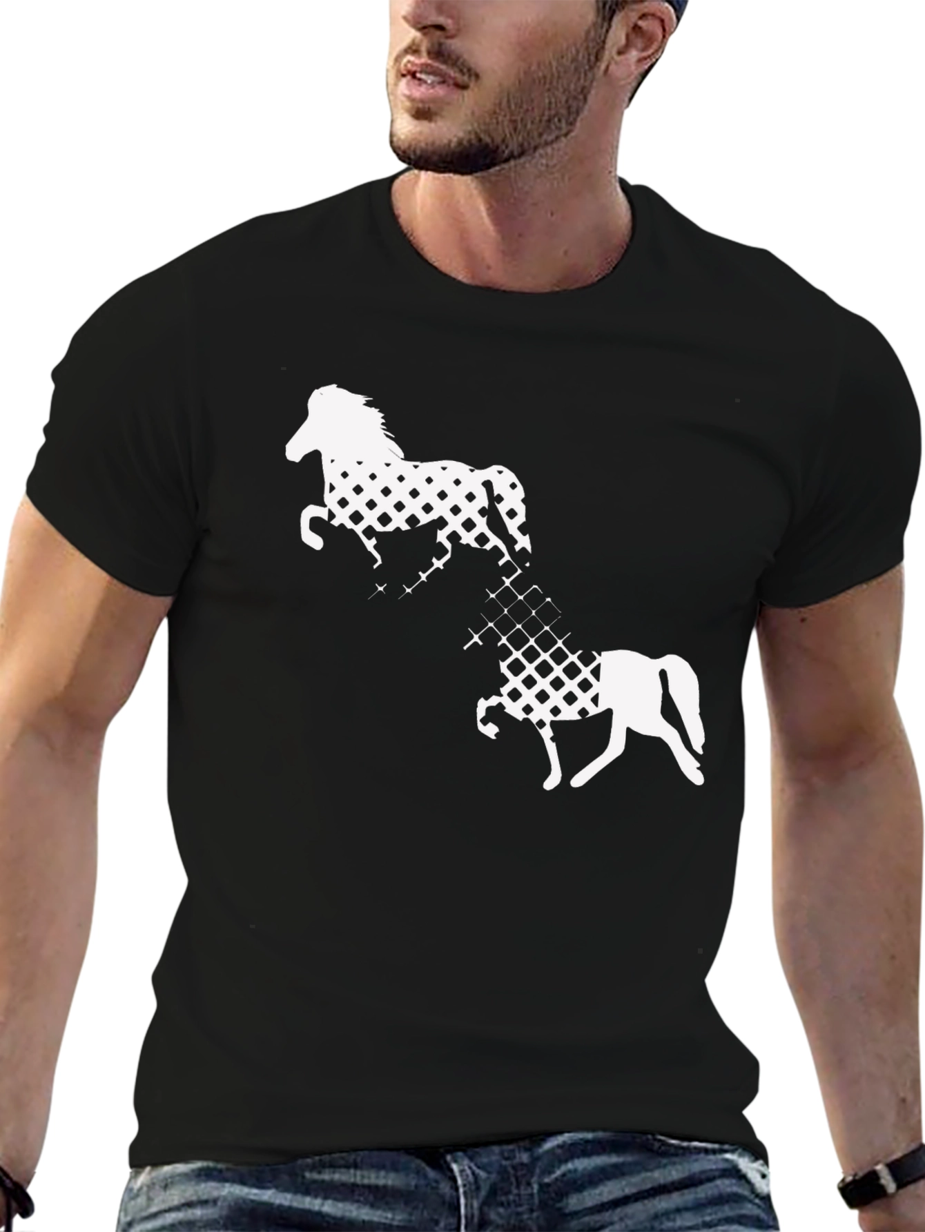 Black Black T-Shirt with Horse Graphic view 6