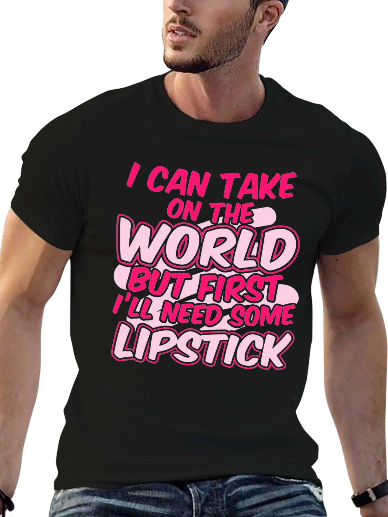 Black I Can Take on the World Lipstick Black Graphic Tee view 6