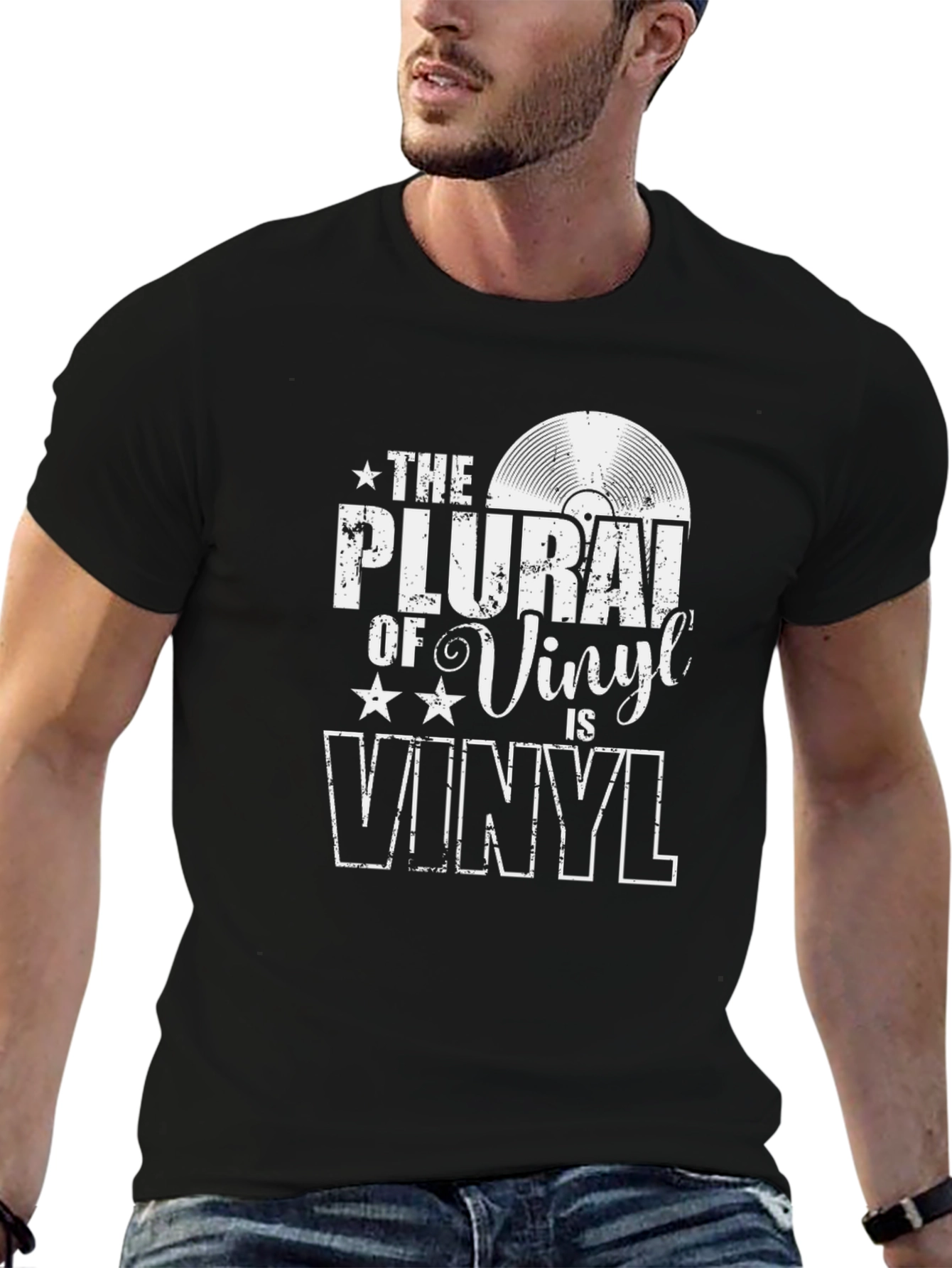 Black The Plural of Vinyl is Vinyl T-Shirt view 6