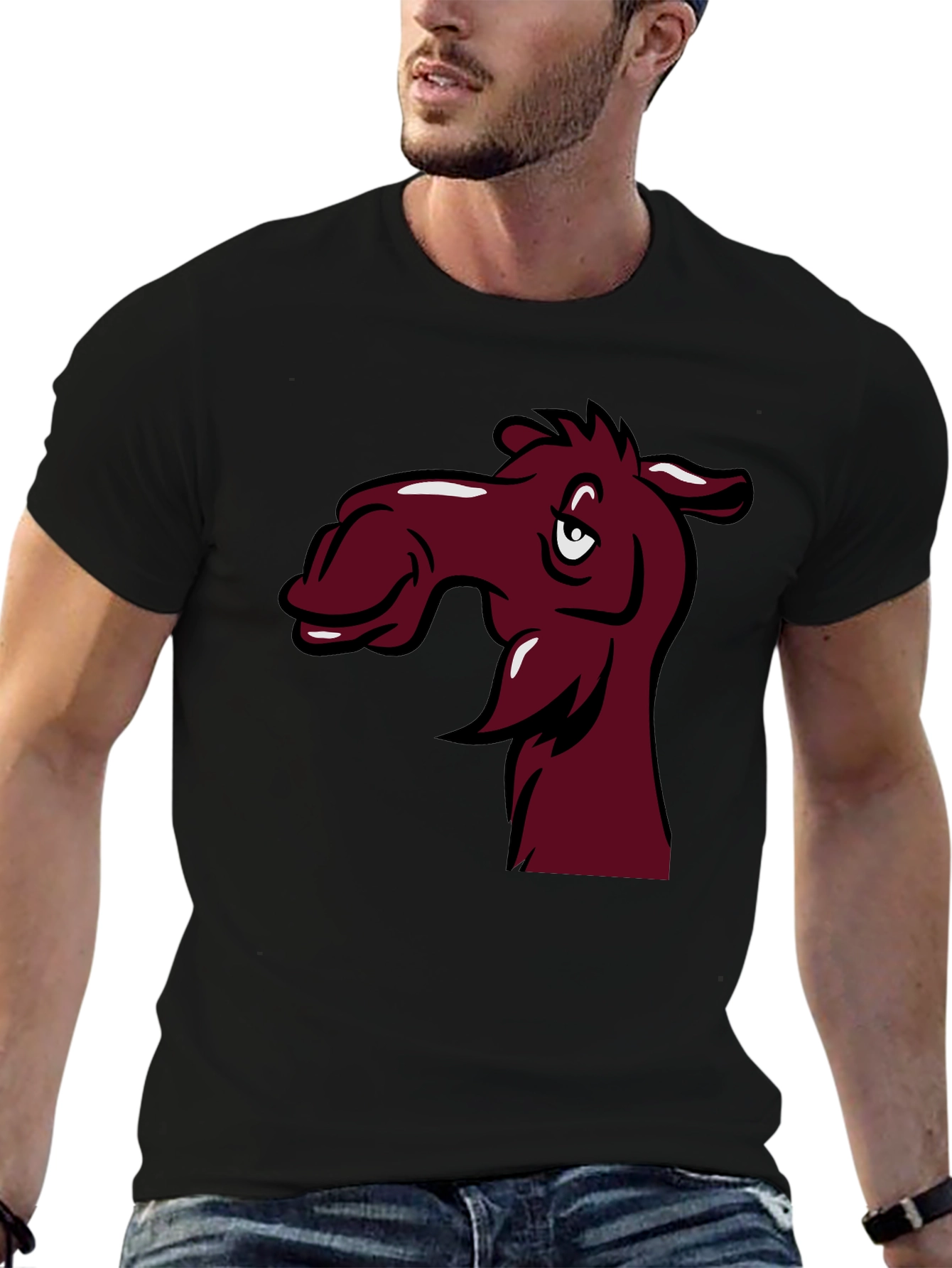 Black Funny Camel Cartoon T-Shirt view 6