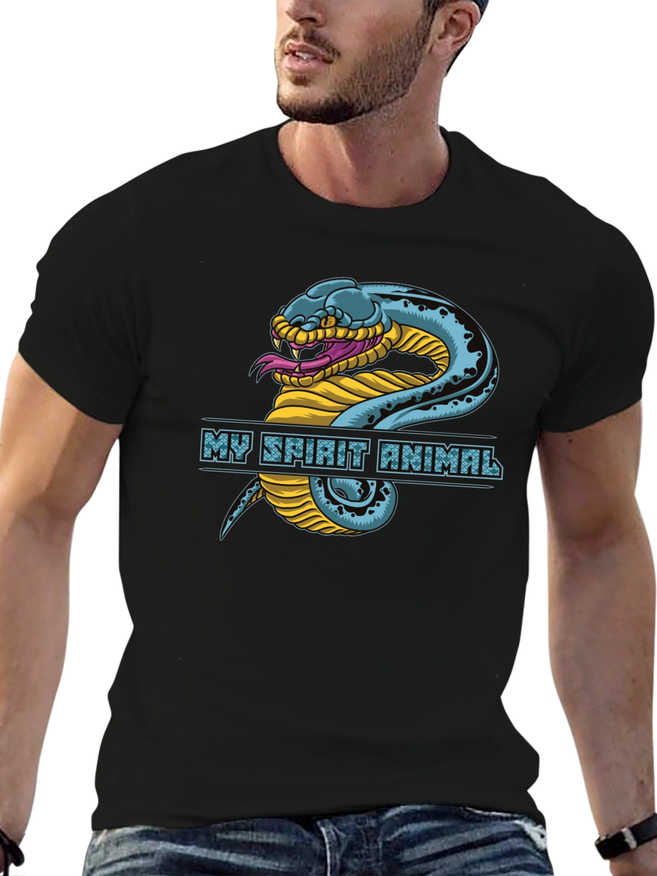 Black My Spirit Animal Snake Graphic T-Shirt view 6