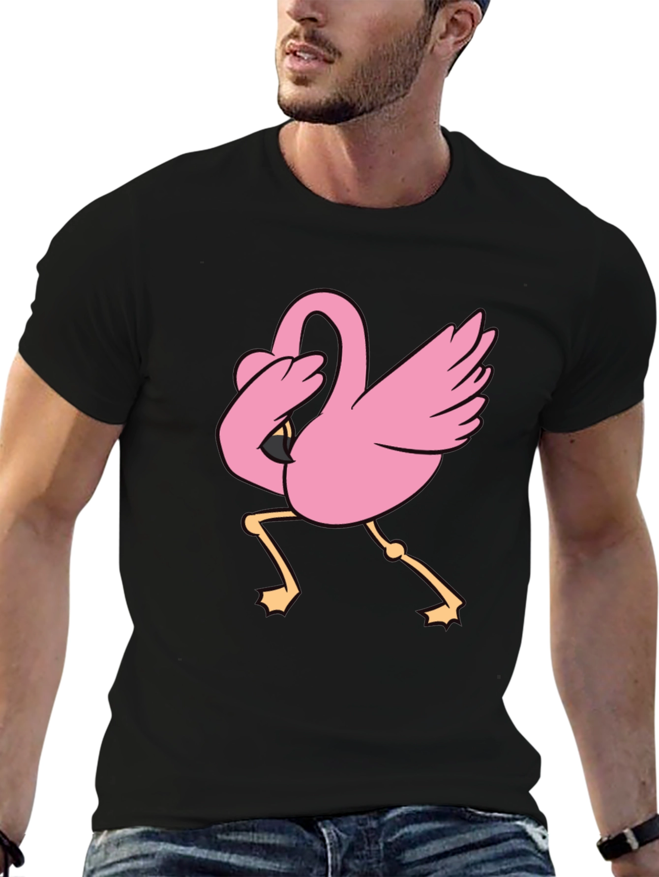 Black Dabbing Flamingo Black T-Shirt view 6