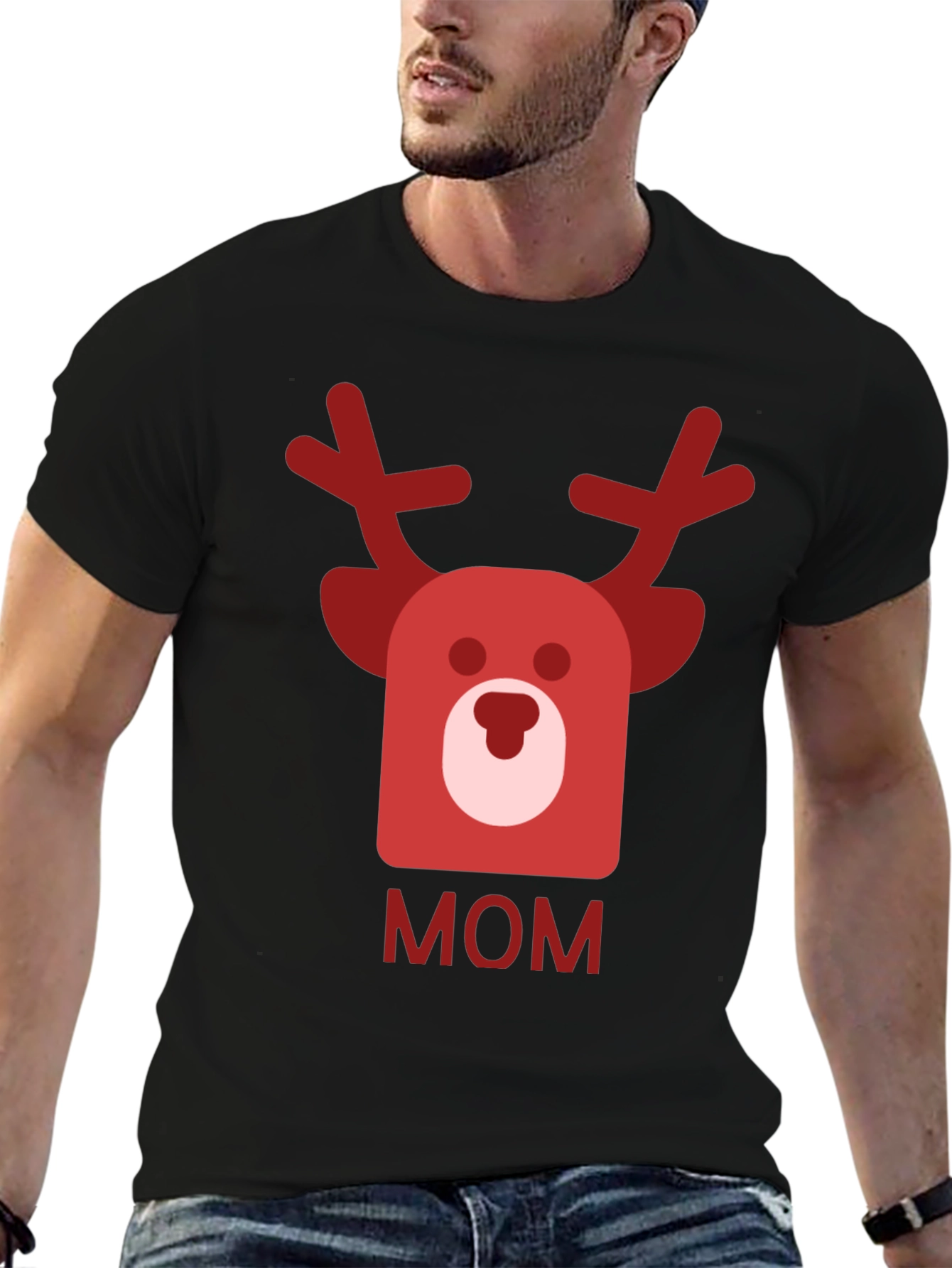Black Festive Mom Reindeer Graphic Tee - Black view 6