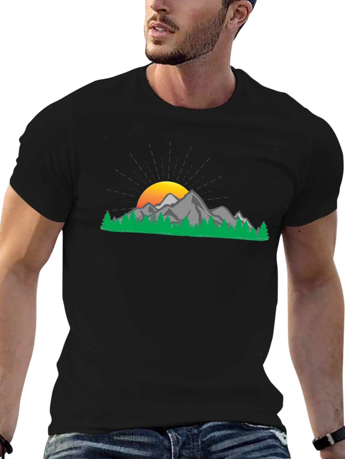 Black Mountain Sunset Graphic Tee - Nature Inspired Casual Wear view 6