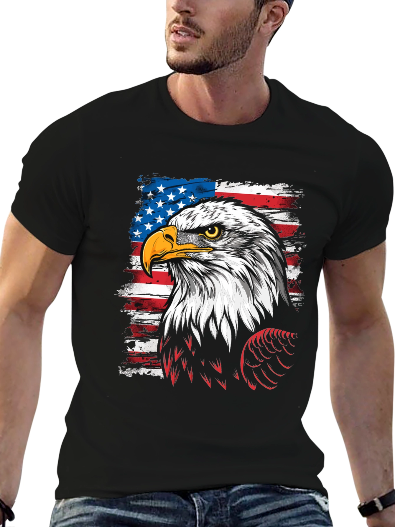 Black Patriotic Eagle USA Flag Men's T-Shirt view 6