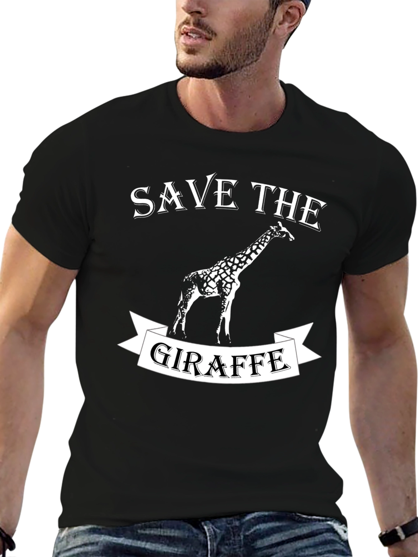 Black Save the Giraffe Graphic Tee - Animal Lover Shirt view 6