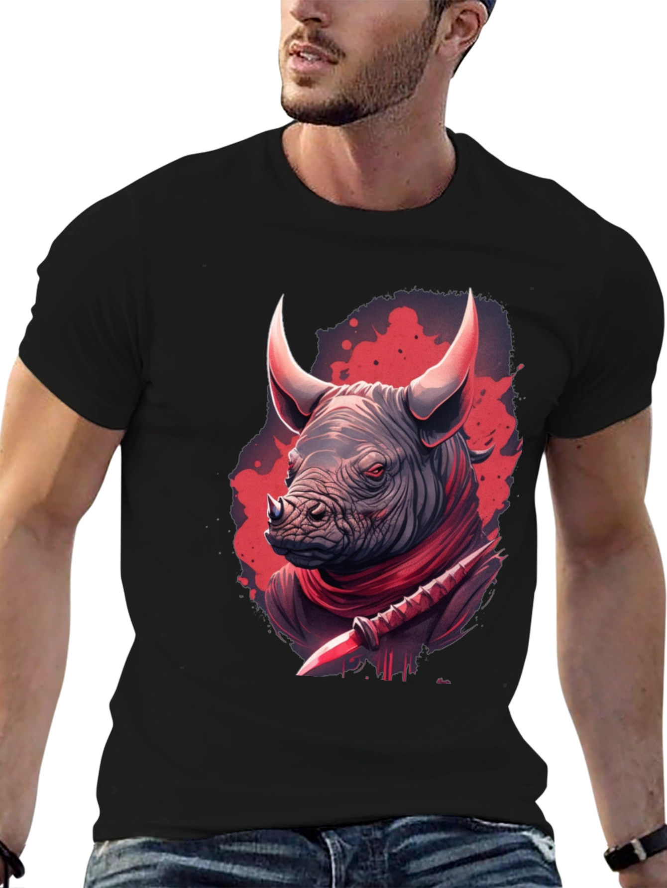 Black Rhinoceros Warrior Graphic Tee - Black view 6