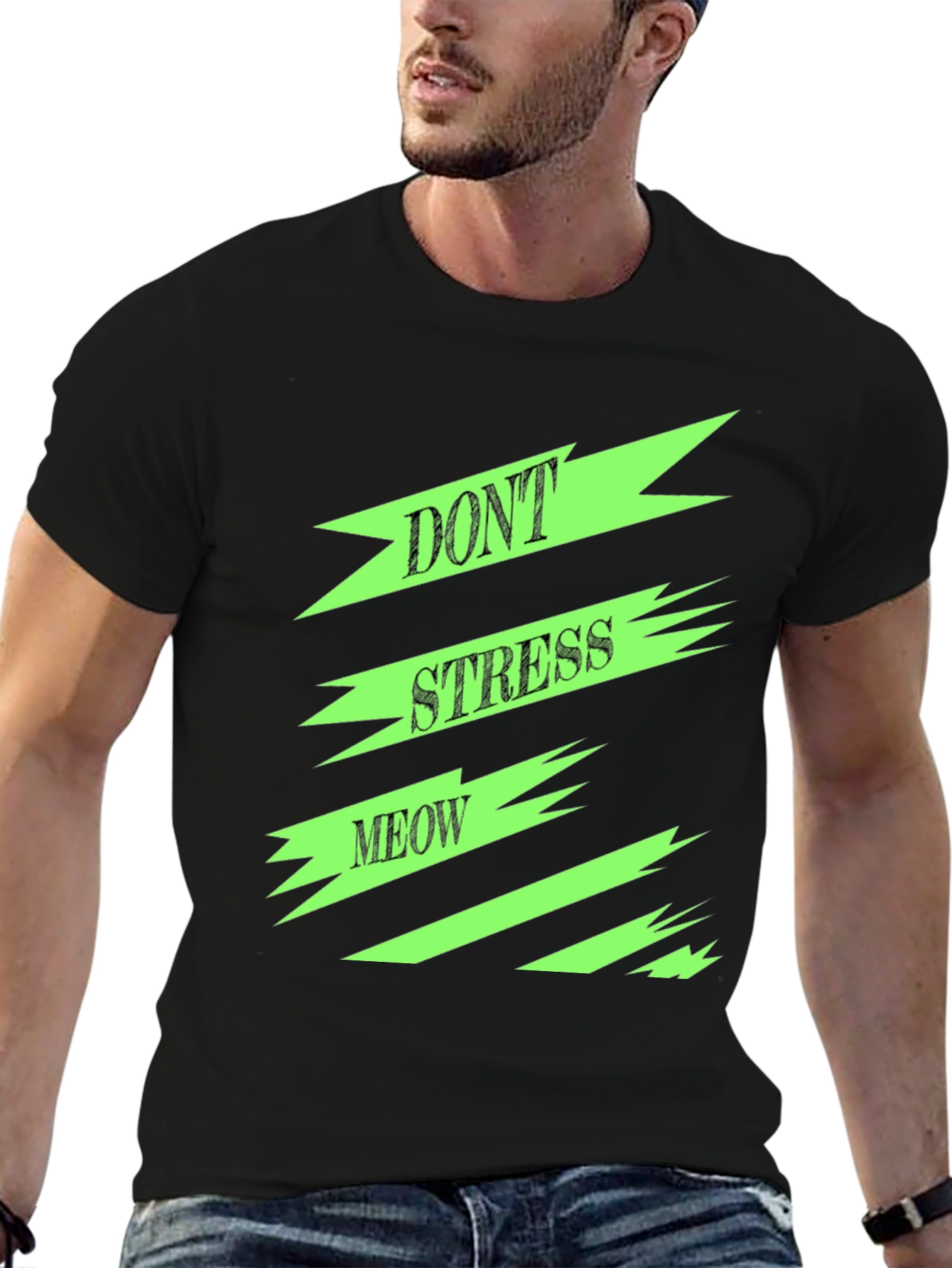 Black Don't Stress Meow Graphic T-Shirt view 6