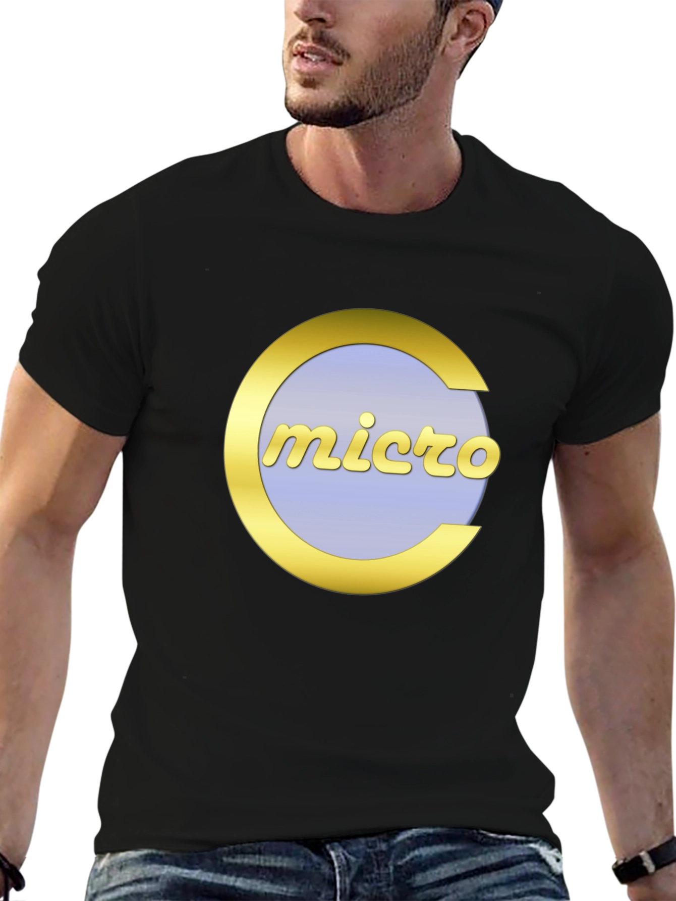 Black Retro Micro Computer Logo Graphic T-Shirt view 6