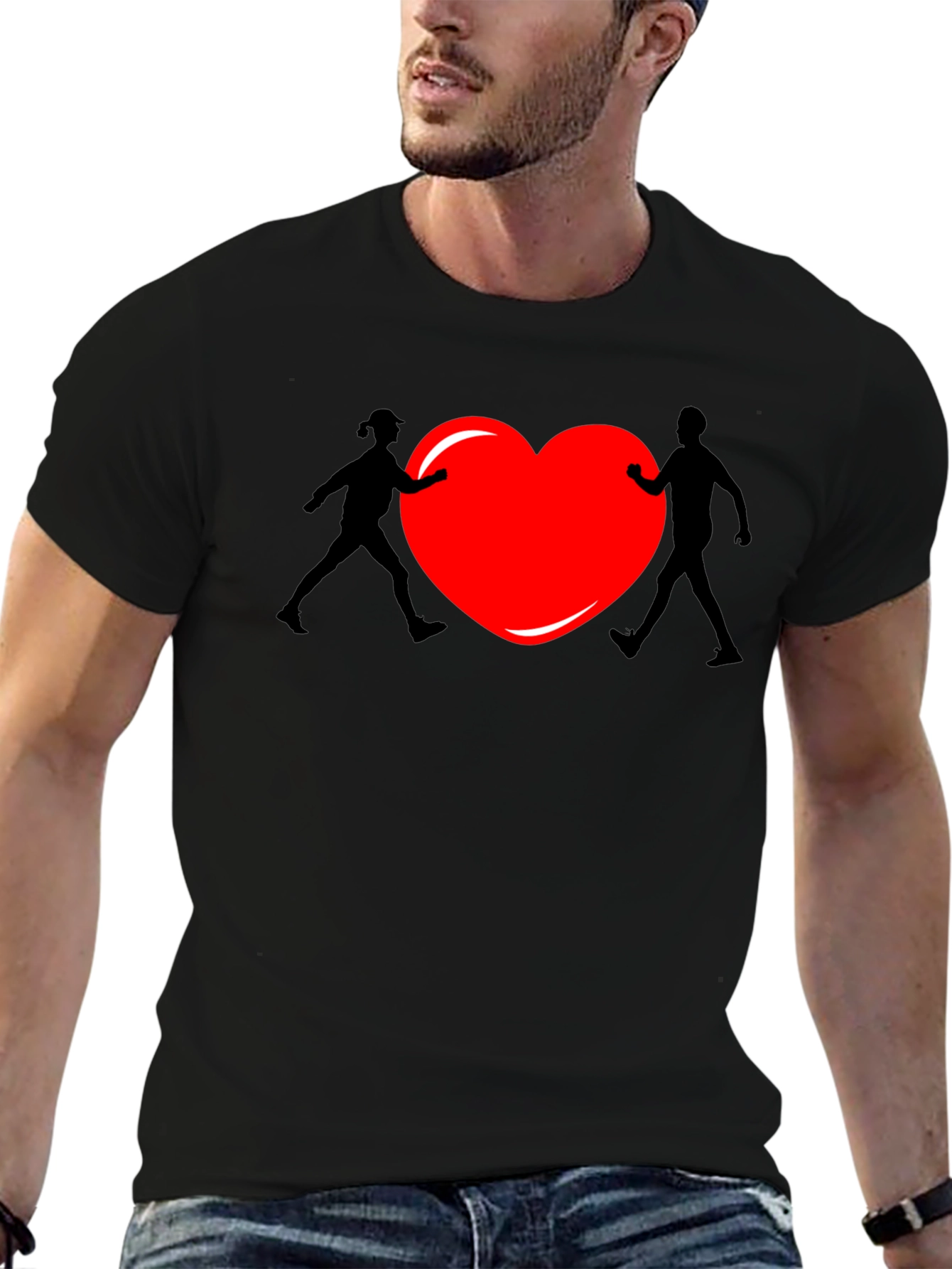 Black Heart Couple Graphic Tee - Unisex Black T-Shirt view 6