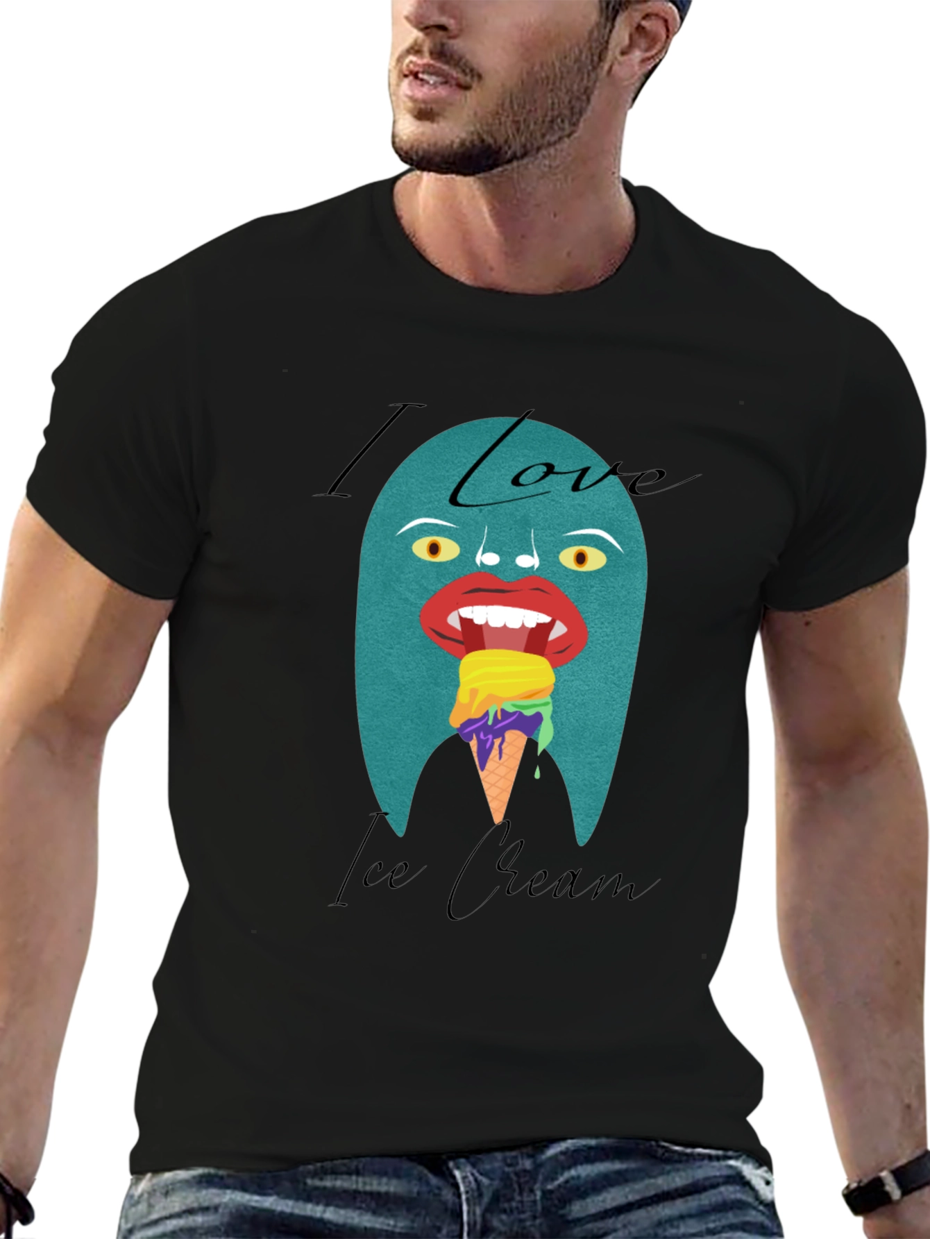 Black I Love Ice Cream Graphic T-Shirt view 6