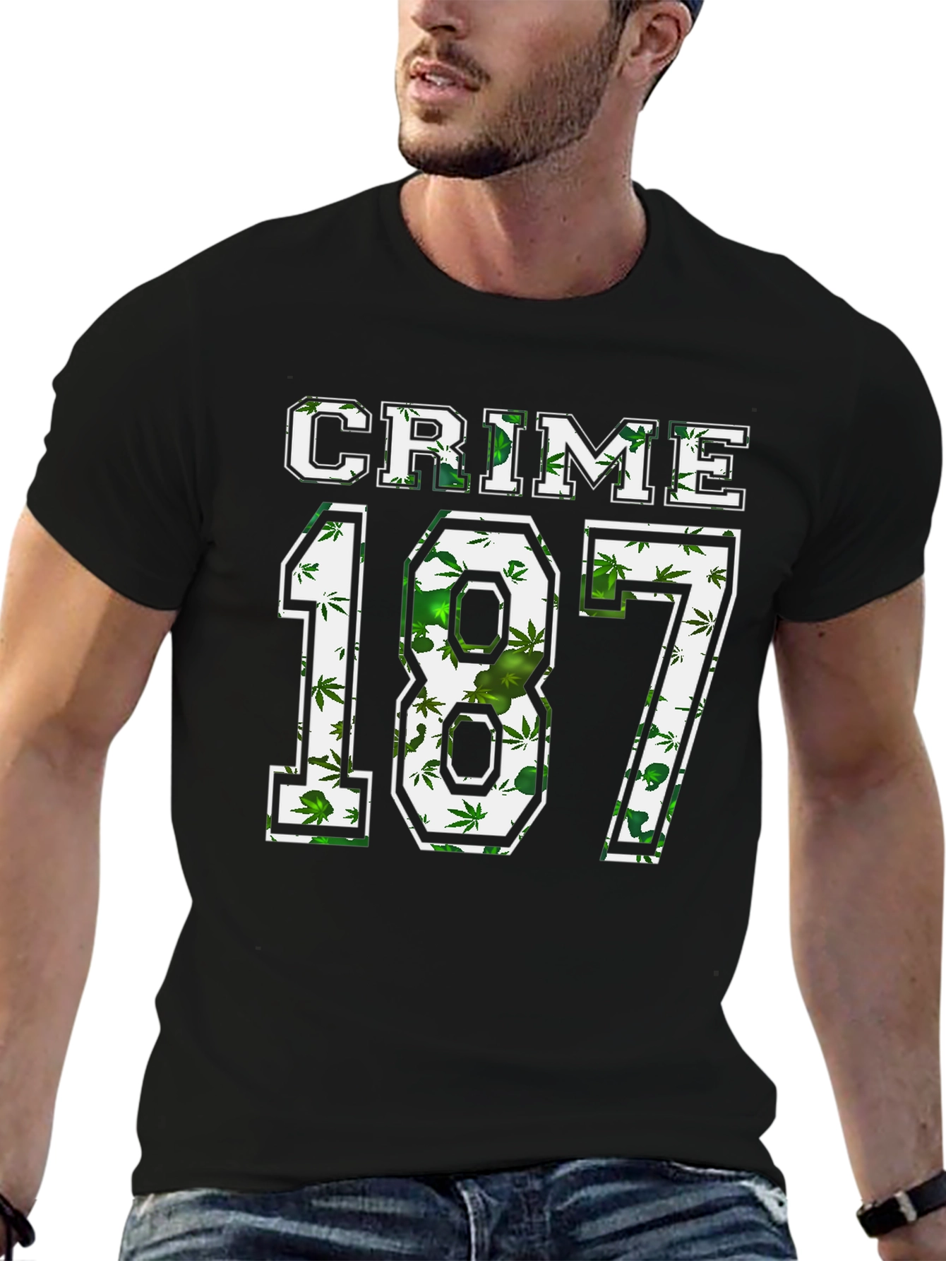 Black Crime 187 Weed Print Graphic T-Shirt view 6