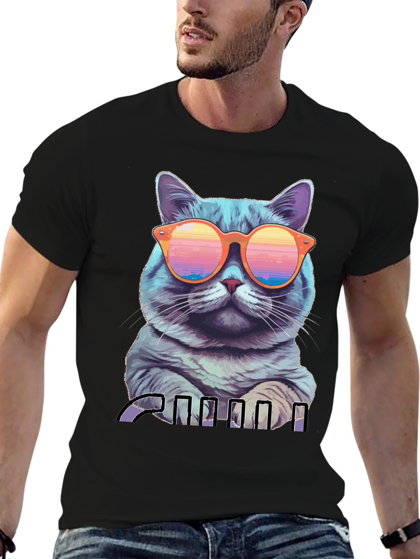 Cool Cat Graphic T-Shirt - Retro Sunglasses Design - 6