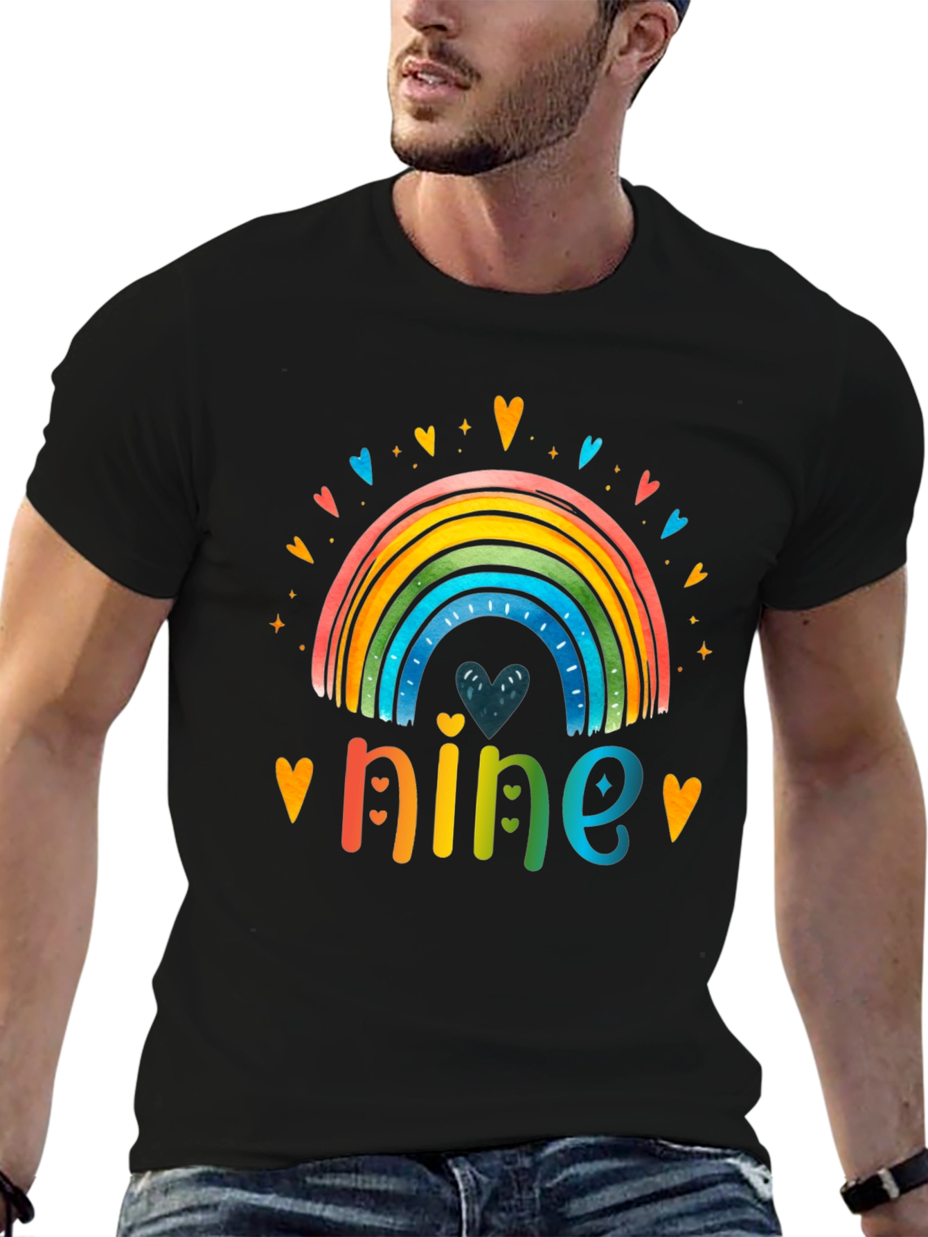 Black Rainbow Number Nine Birthday T-Shirt view 6