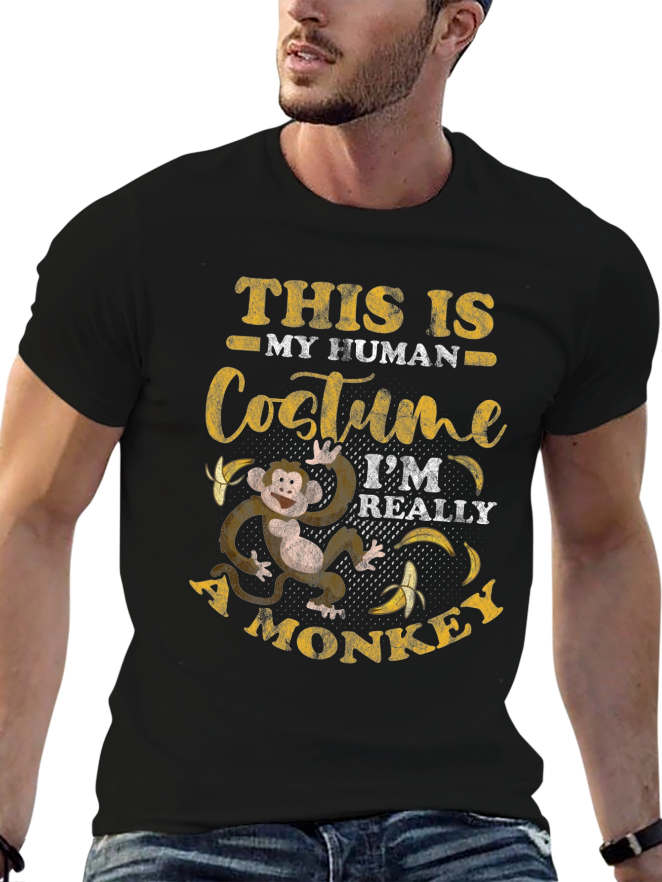 Black Funny Monkey Human Costume T-Shirt view 6