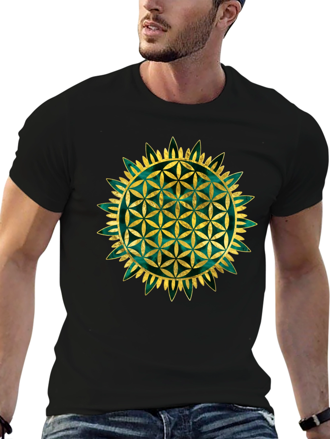 Black Flower of Life Graphic Tee - Sacred Geometry Shirt view 6