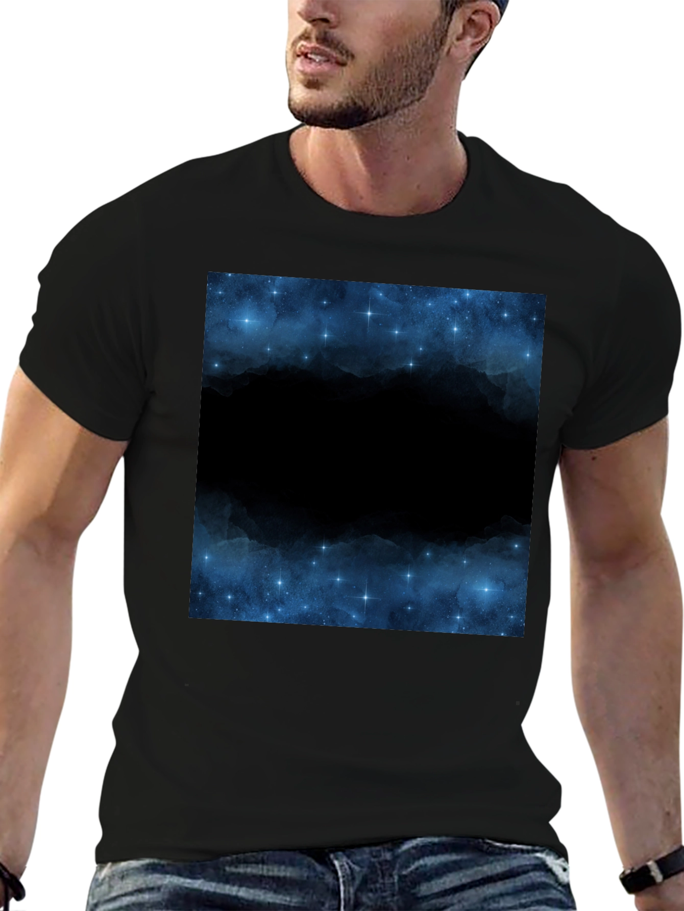 Black Nebula Graphic Print Crew Neck T-Shirt view 6