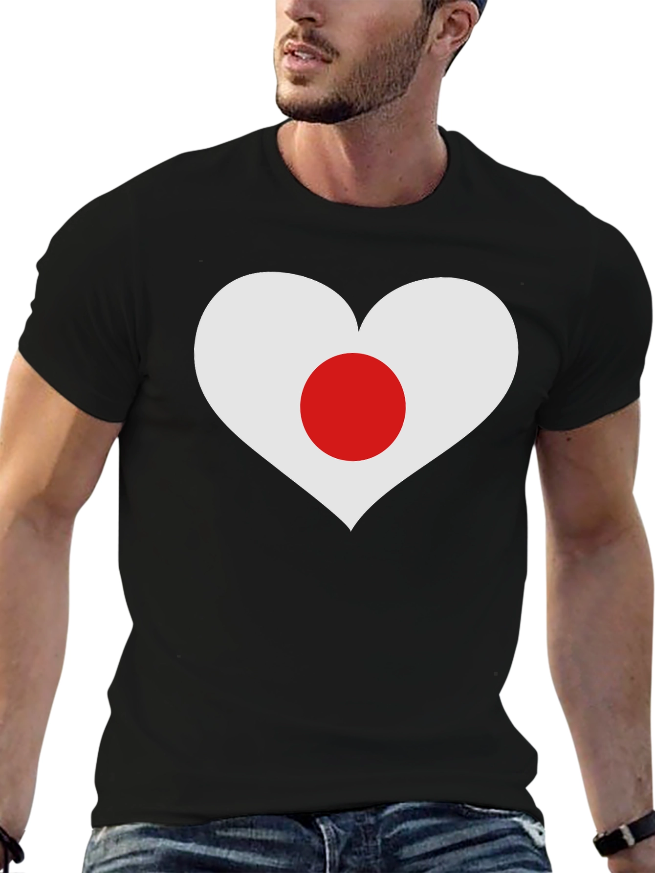 Black Japan Flag Heart Graphic T-Shirt view 6