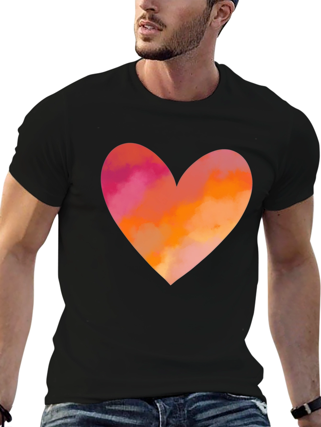 Black Heart Graphic T-Shirt - Black Cotton Blend Casual Tee view 6
