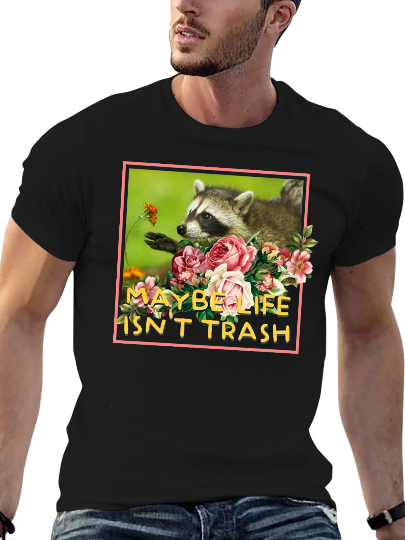 Black Maybe Life Isn't Trash Raccoon Graphic Tee view 6