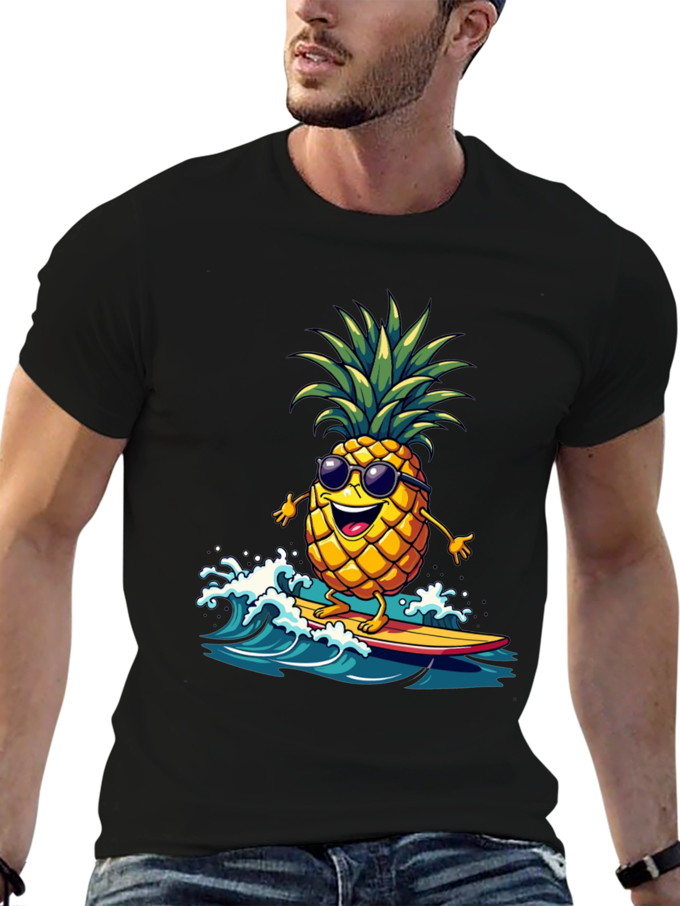 Black Surfing Pineapple T-Shirt - Tropical Fun! view 6