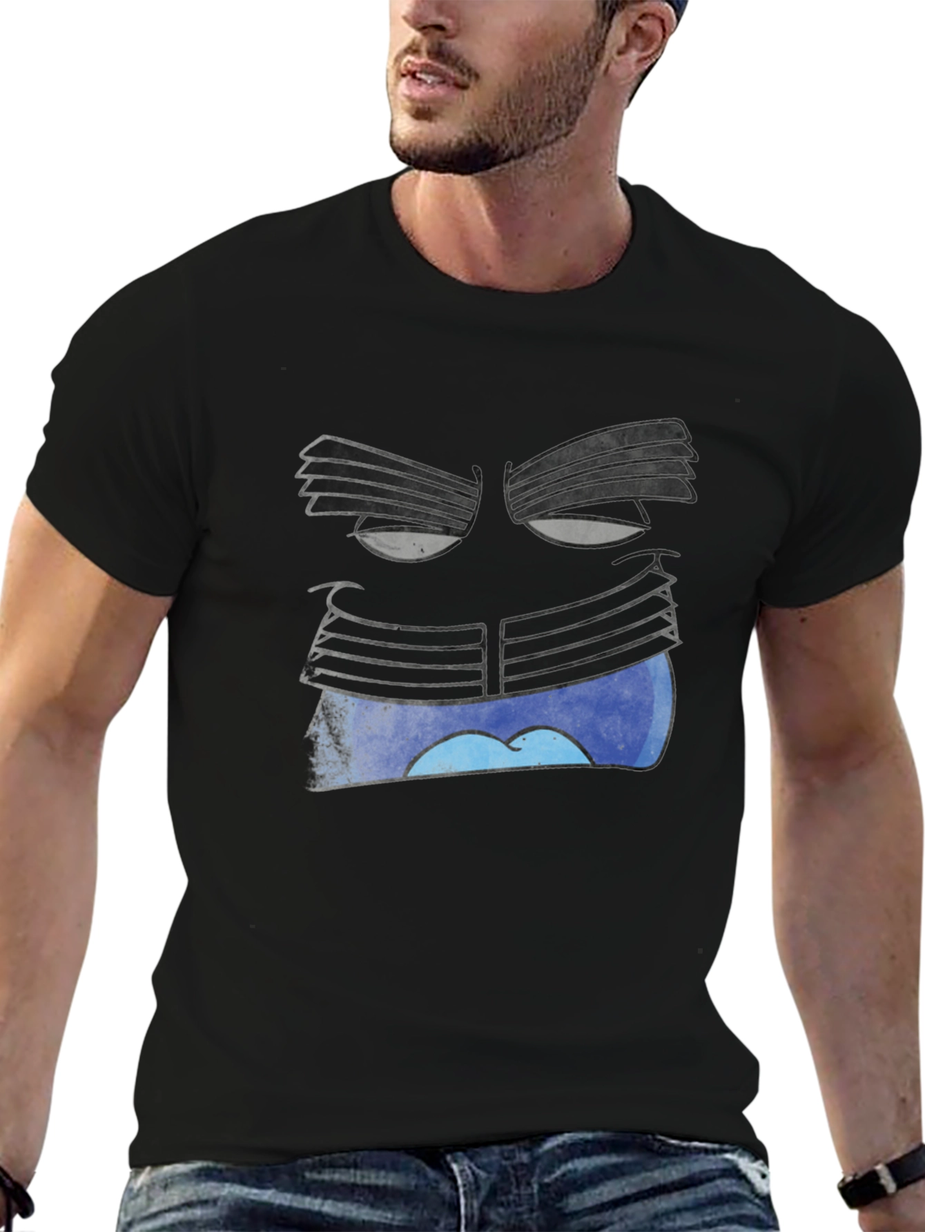 Surreal Face Graphic Black T-Shirt - 6