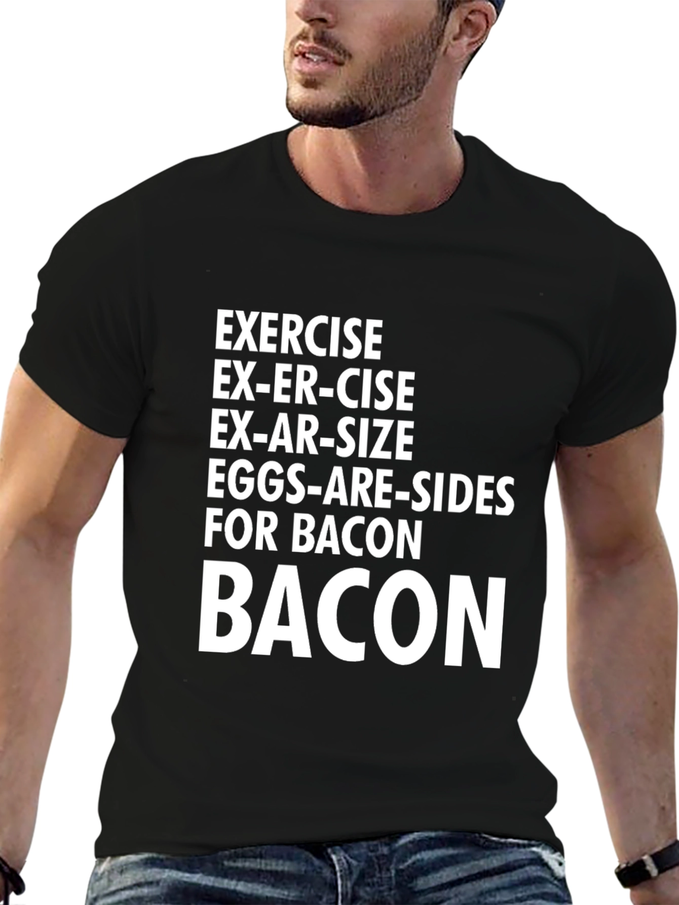 Black Bacon Lover's T-Shirt: Exercise? No Thanks! view 6