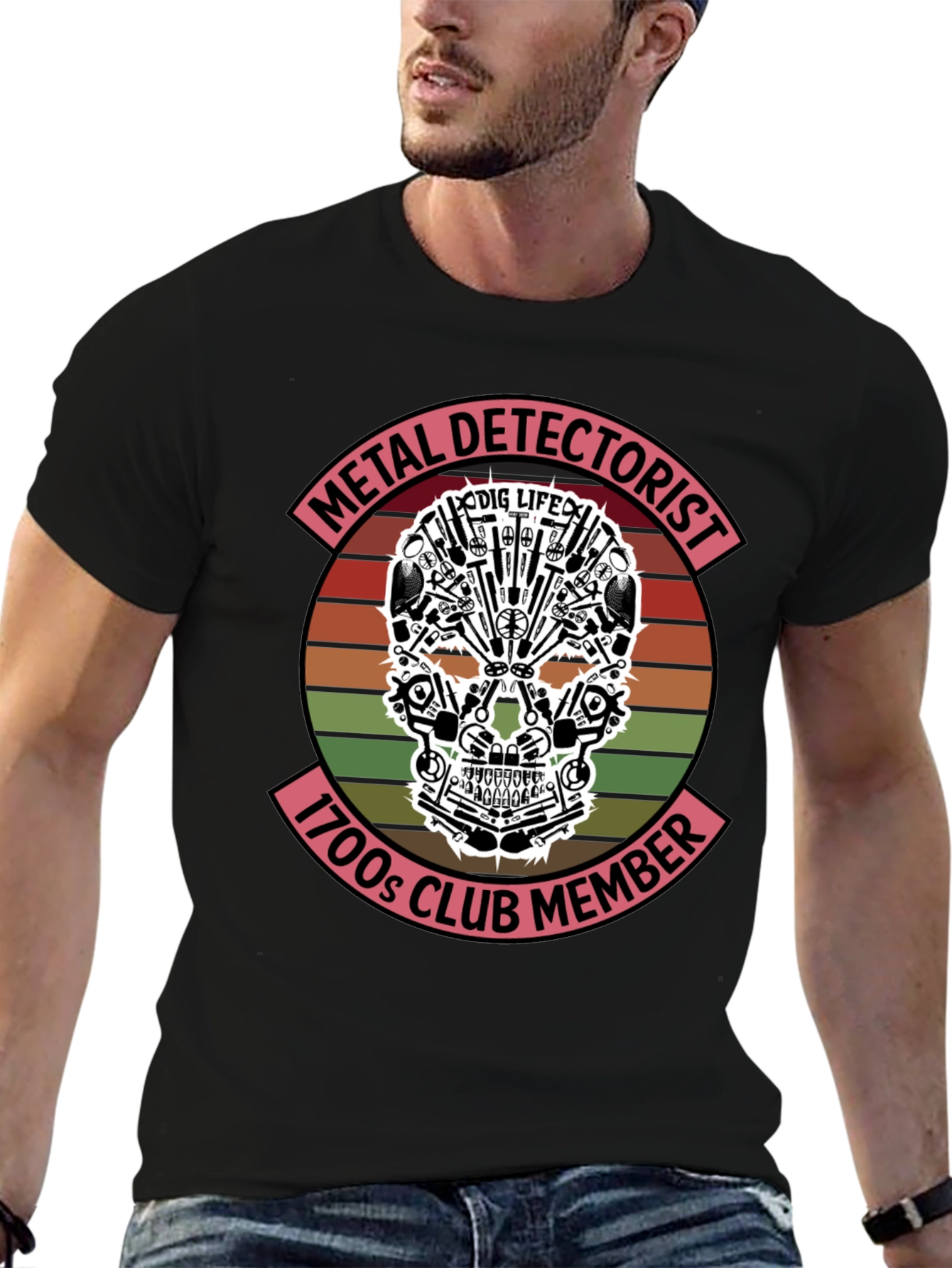 Black Metal Detectorist T-Shirt: 1700s Club Member view 6