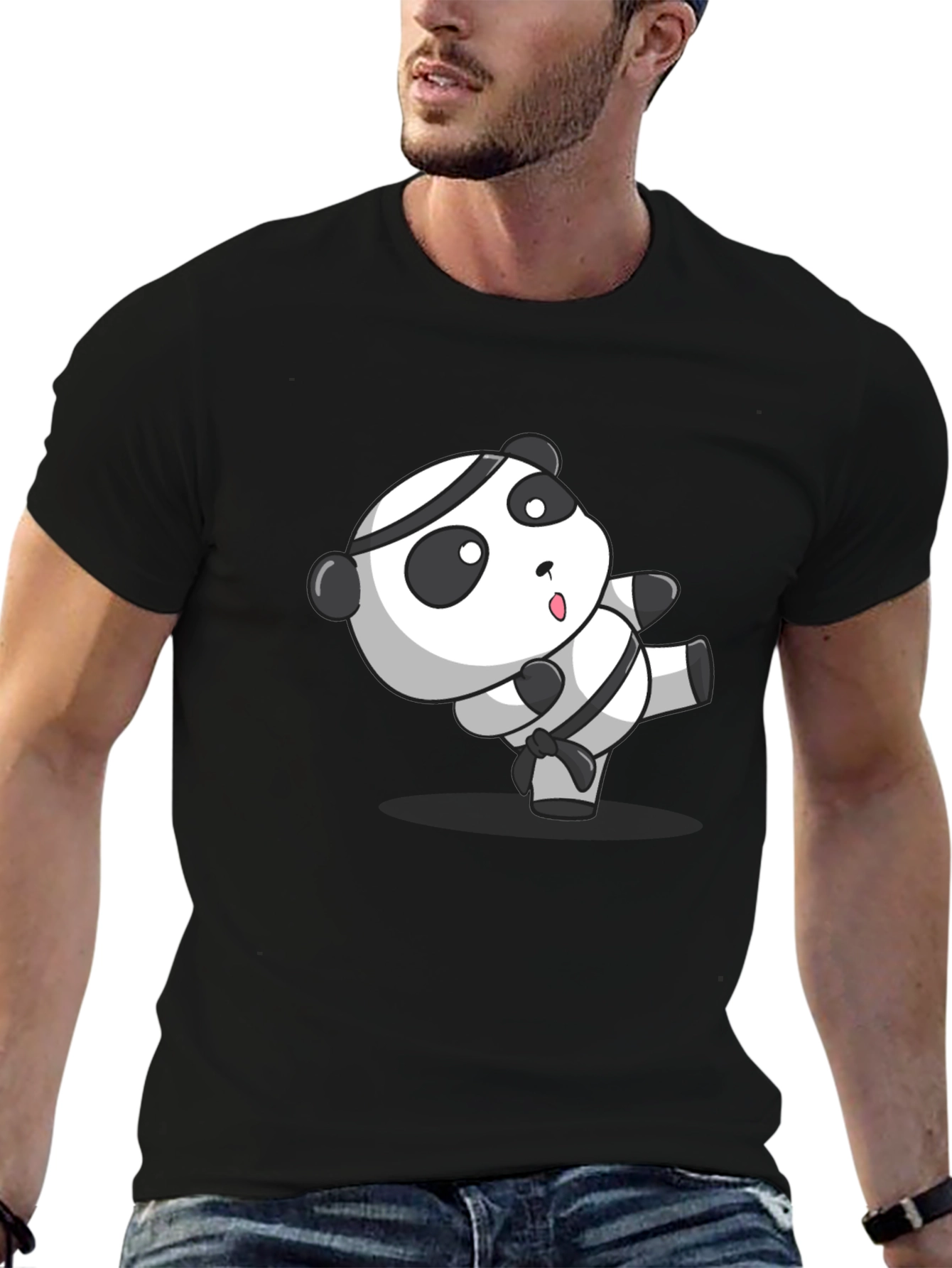 Black Martial Arts Panda T-Shirt - Black Cotton Tee view 6