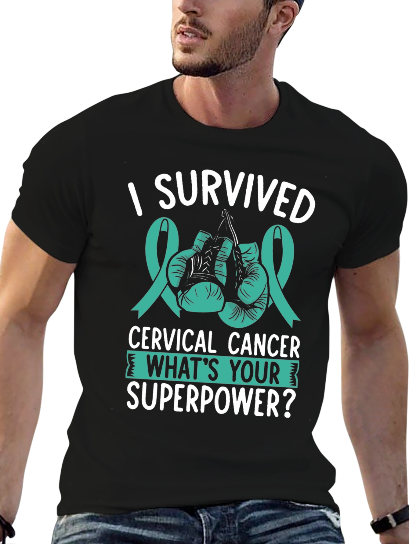 Black I Survived Cervical Cancer T-Shirt view 6