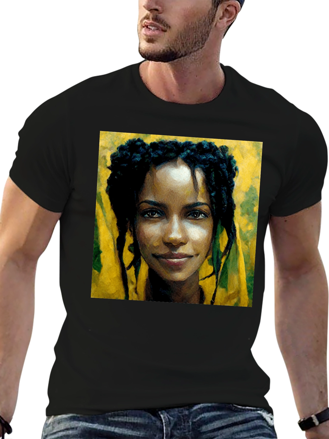 Black Portrait Tee: Woman with Dreadlocks view 6