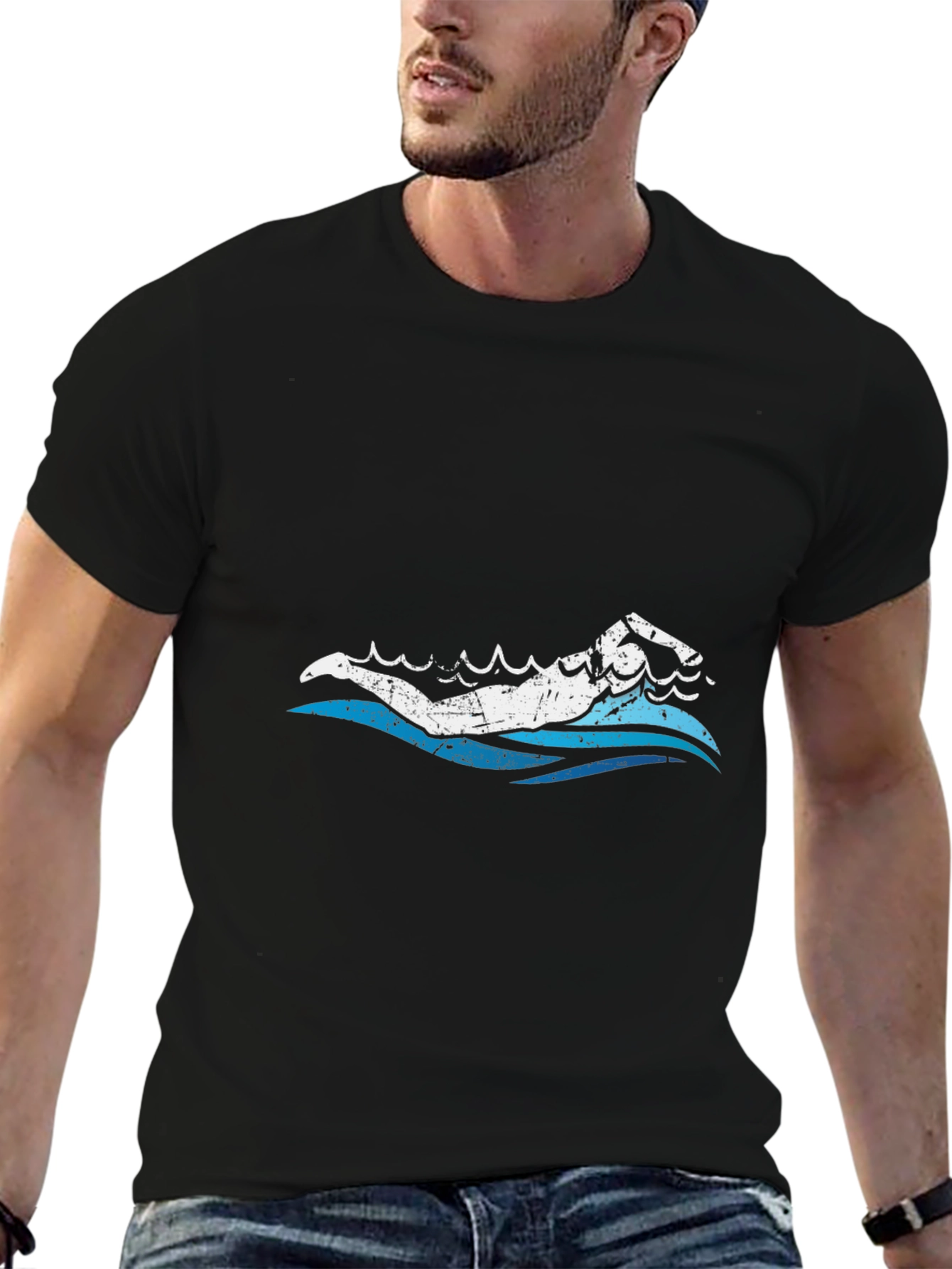 Black Swimmer Graphic Tee - Black Cotton view 6