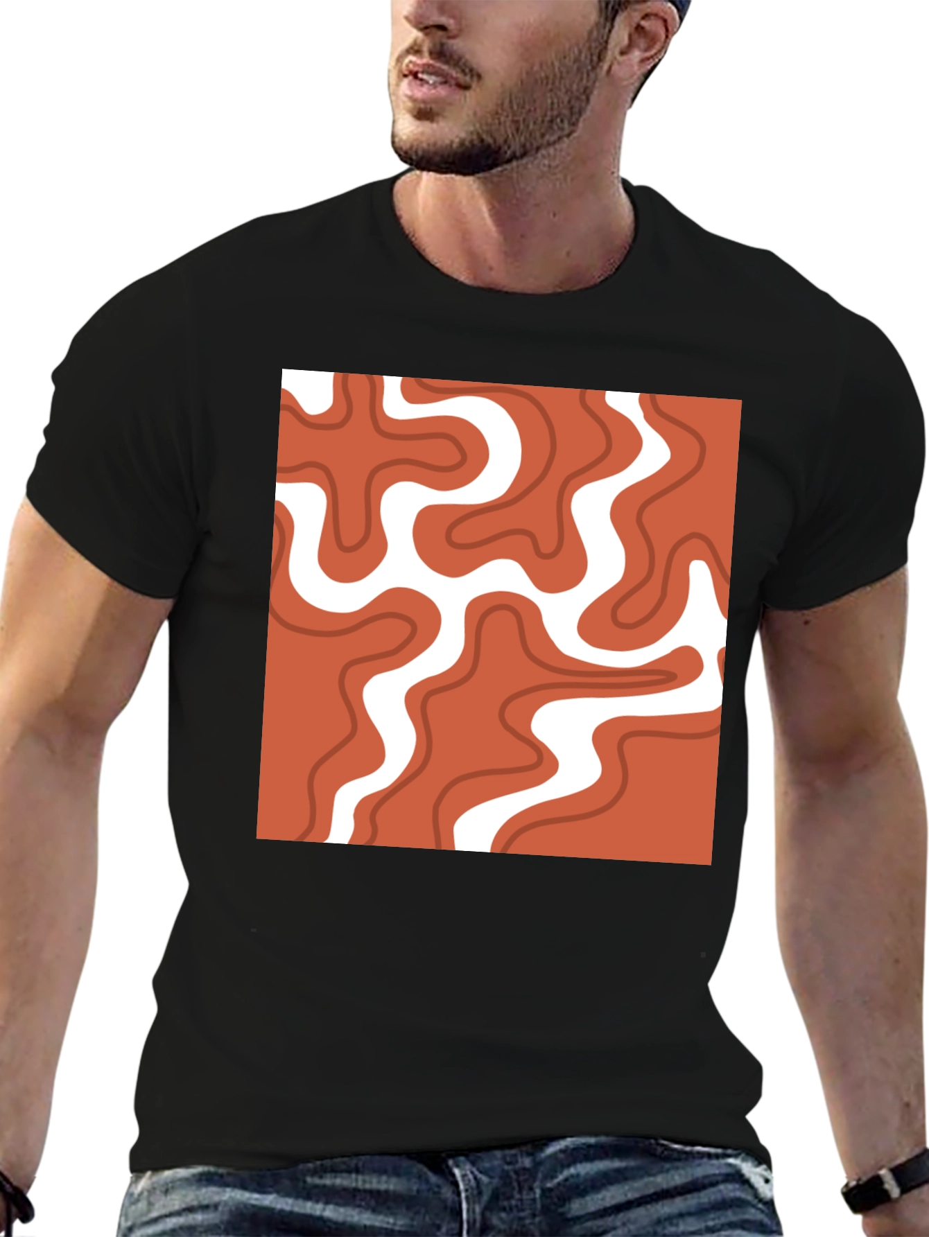 Black Retro Swirl T-Shirt - Modern Abstract Tee view 6
