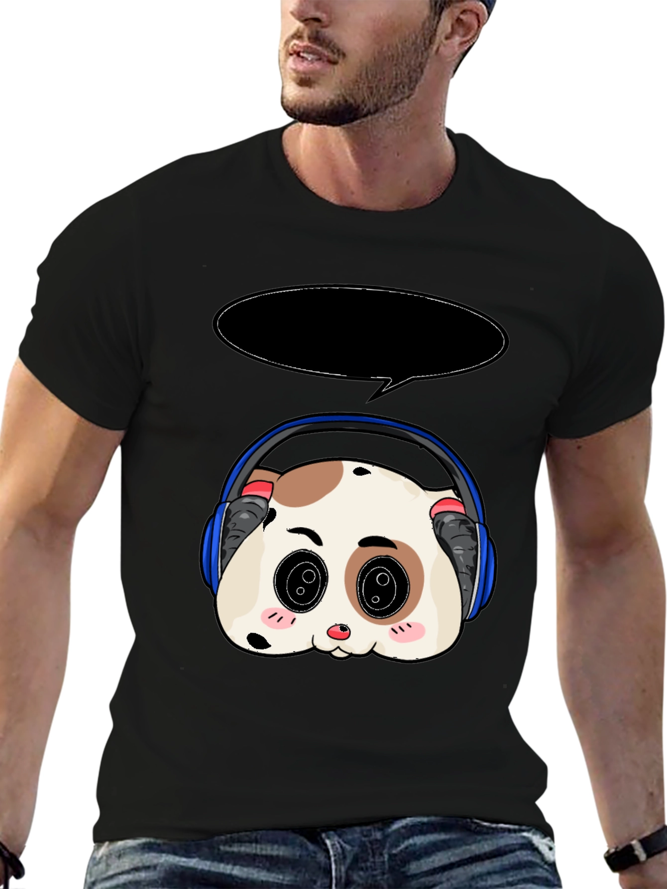 Black Cute Panda Headphone T-Shirt view 6