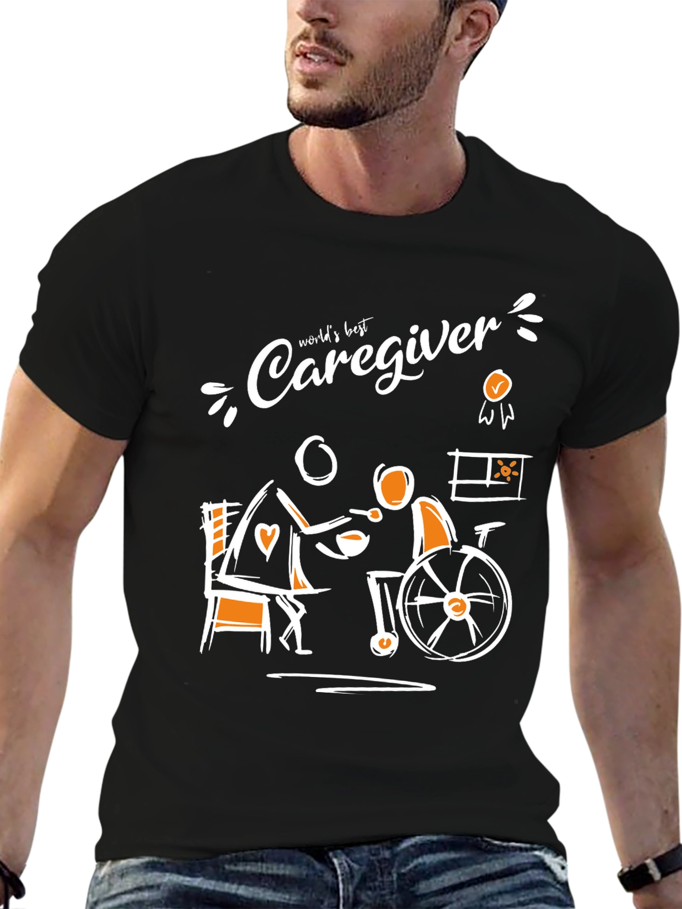 Black World's Best Caregiver T-Shirt, Support Tee view 6