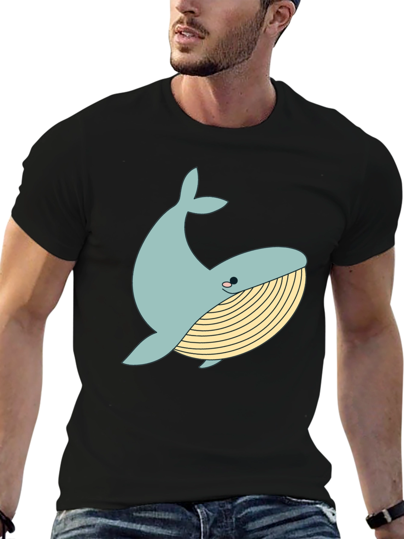 Black Whimsical Whale Graphic Tee - Black Cotton Blend view 6
